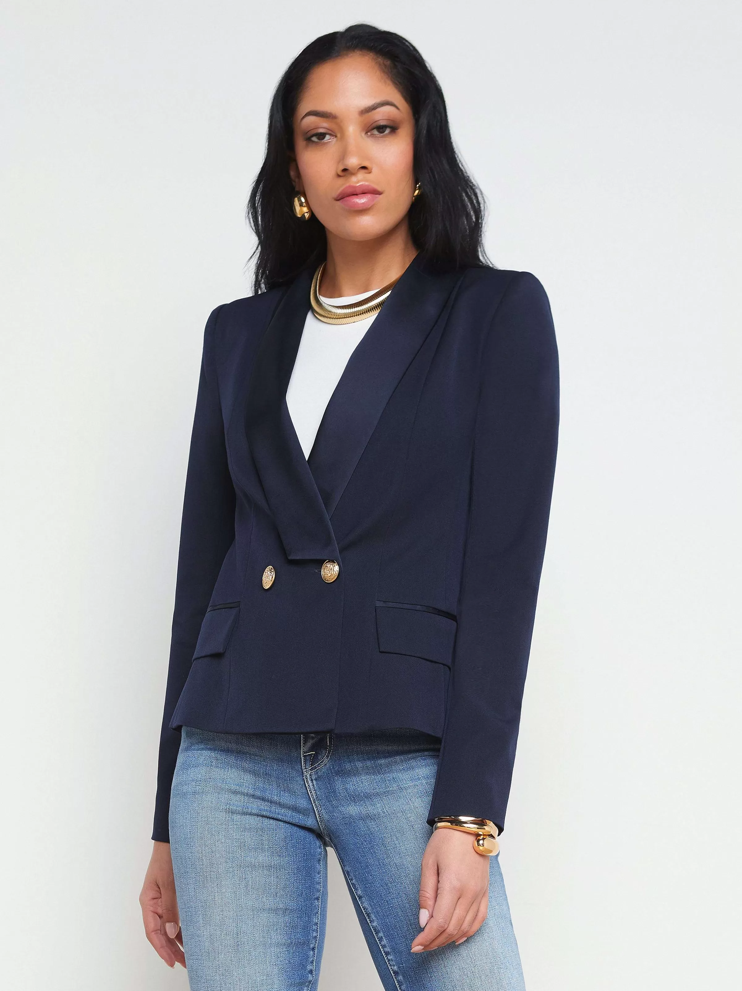 Sale L'AGENCE Blazer A Revers En Satin Imogen Minuit