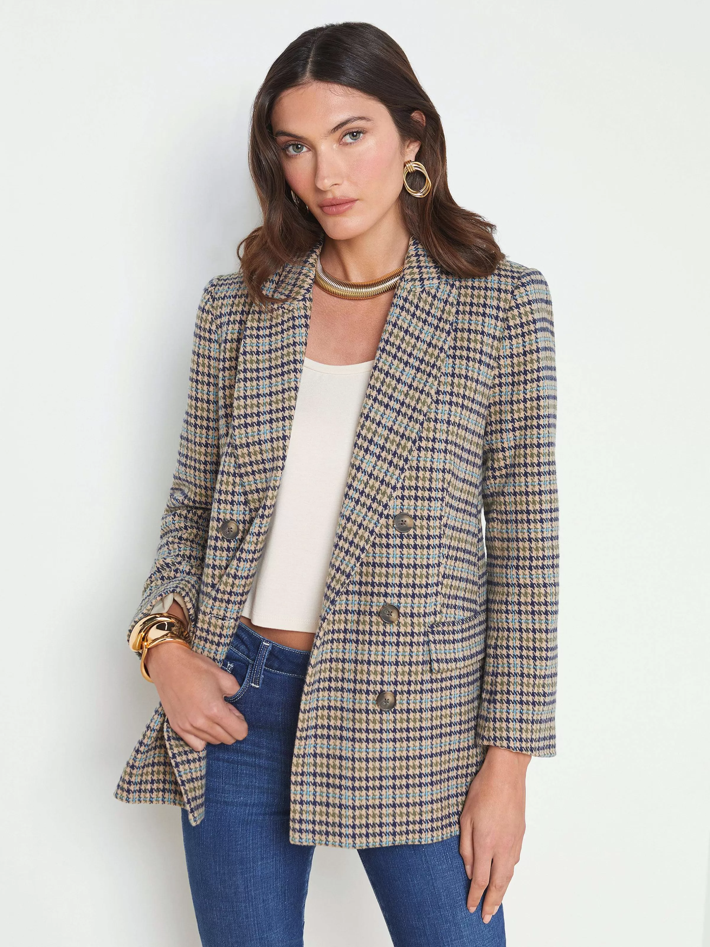 Discount L'AGENCE Blazer Boyfriend Surdimensionne Aimee Amande Multi Pied De Poule