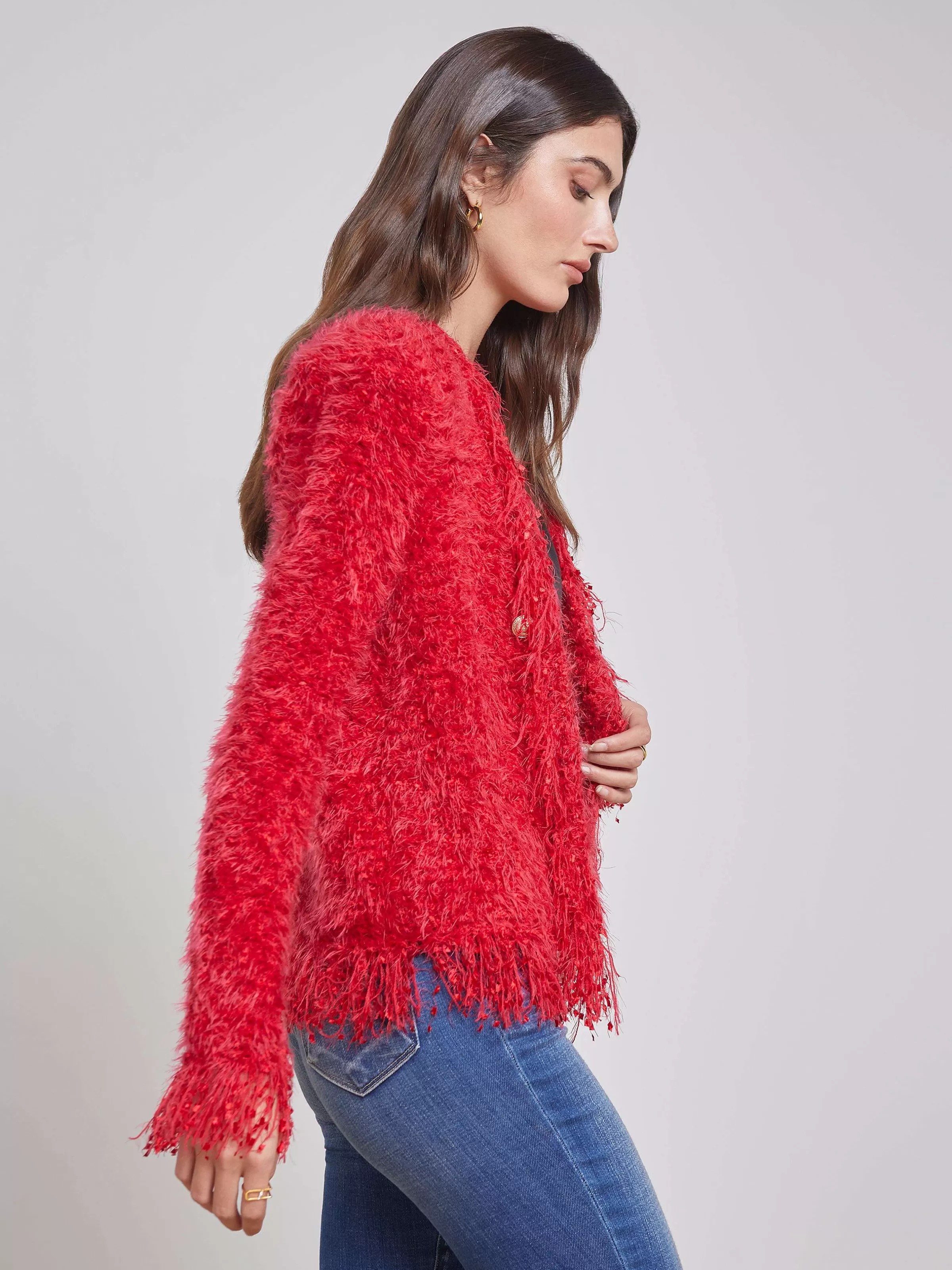 Store L'AGENCE Blazer Cardigan A Franges Azur Rouge