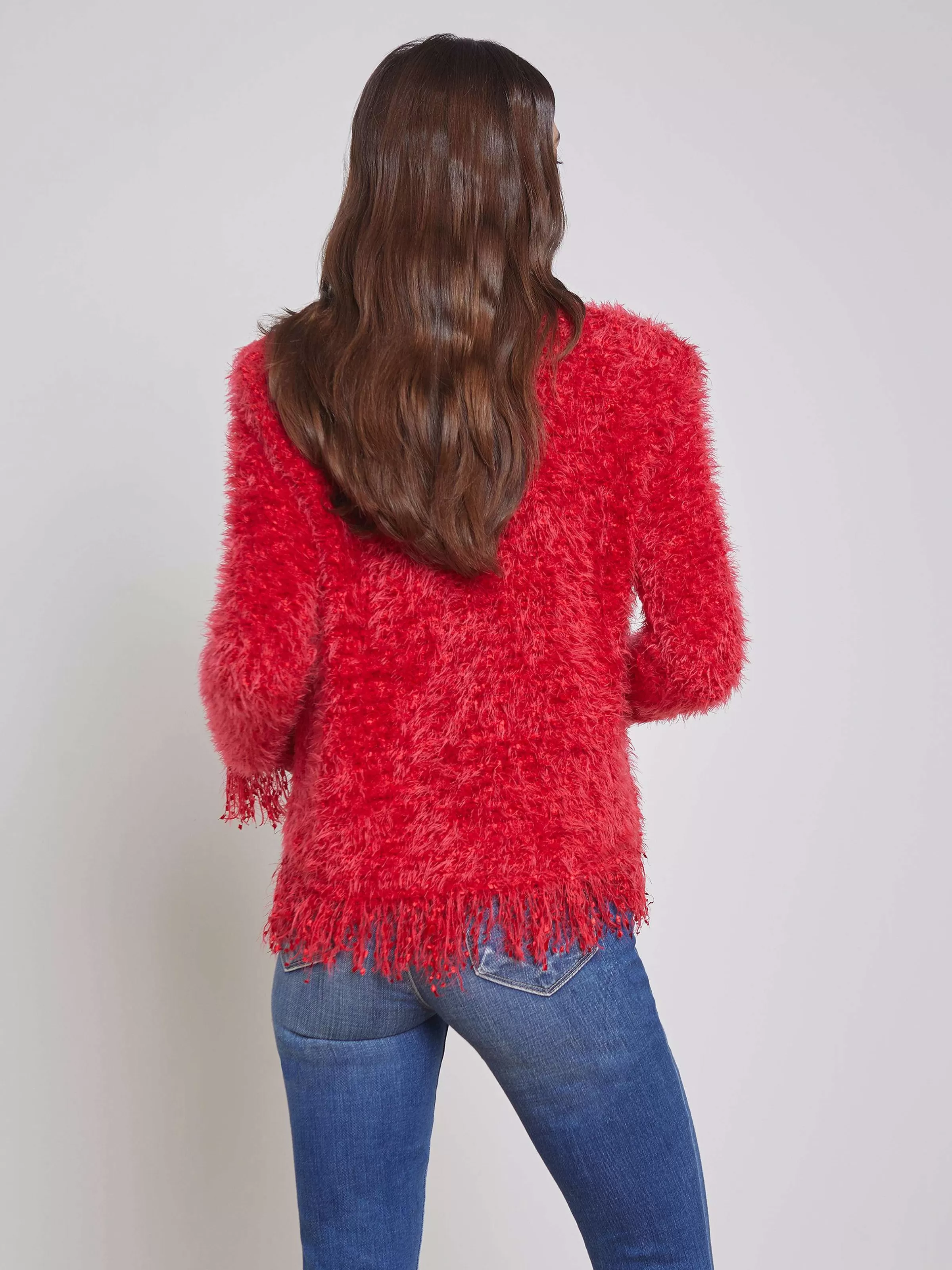 Store L'AGENCE Blazer Cardigan A Franges Azur Rouge