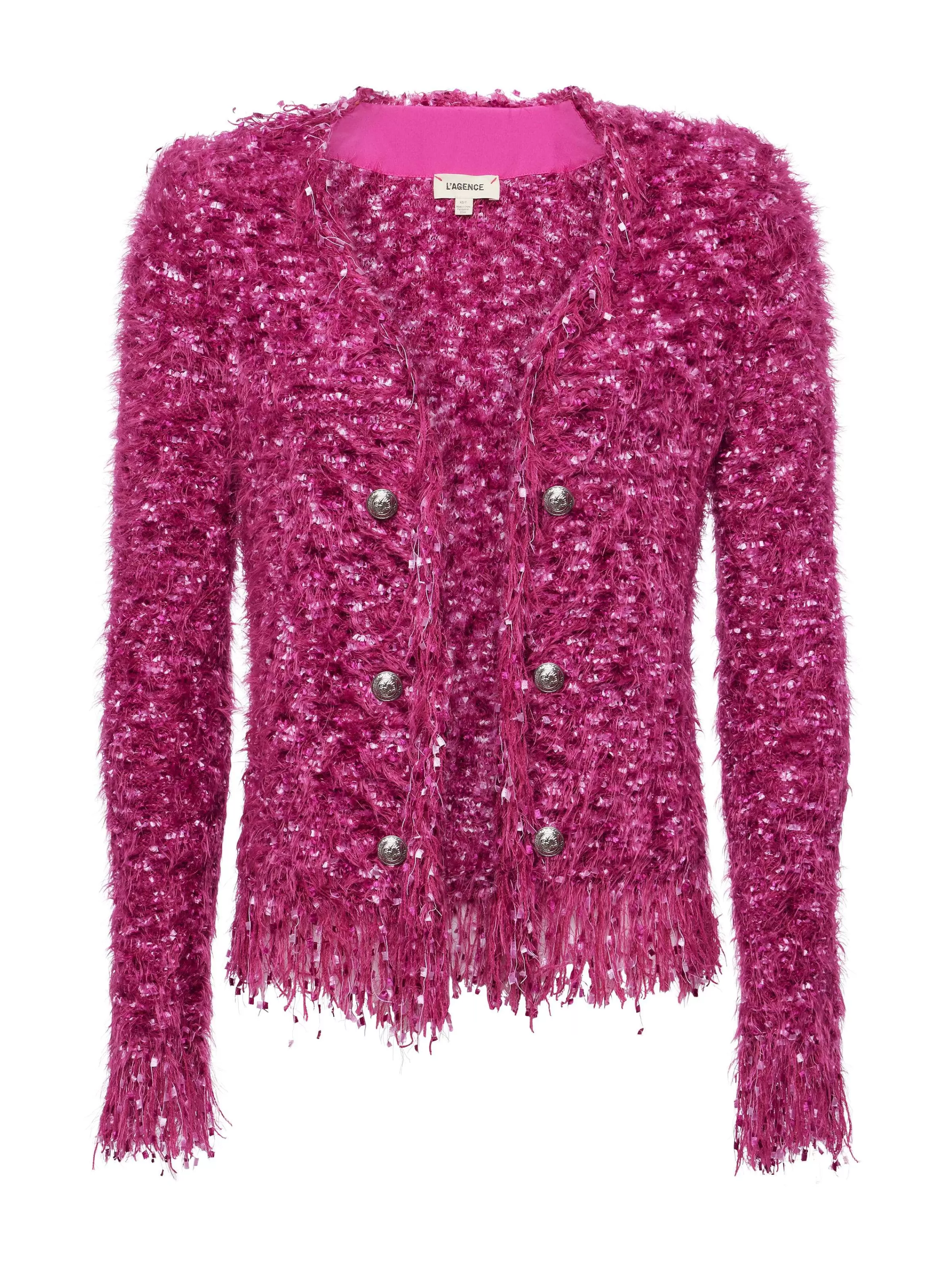 Cheap L'AGENCE Blazer Cardigan A Franges Azur Rose