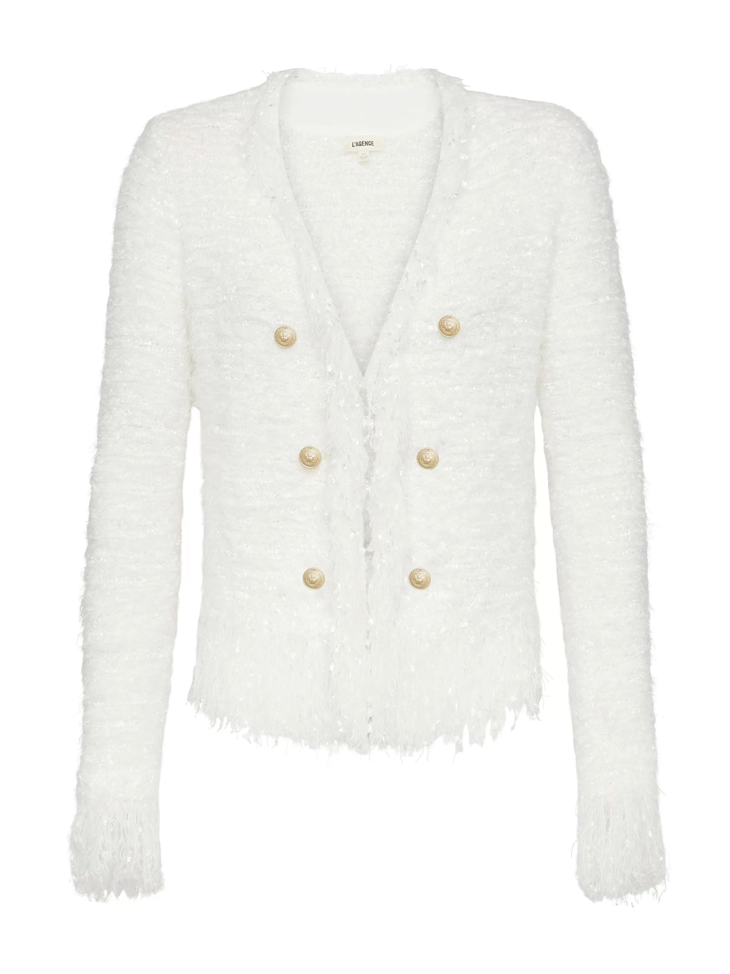 Online L'AGENCE Blazer Cardigan A Franges Azur Blanc