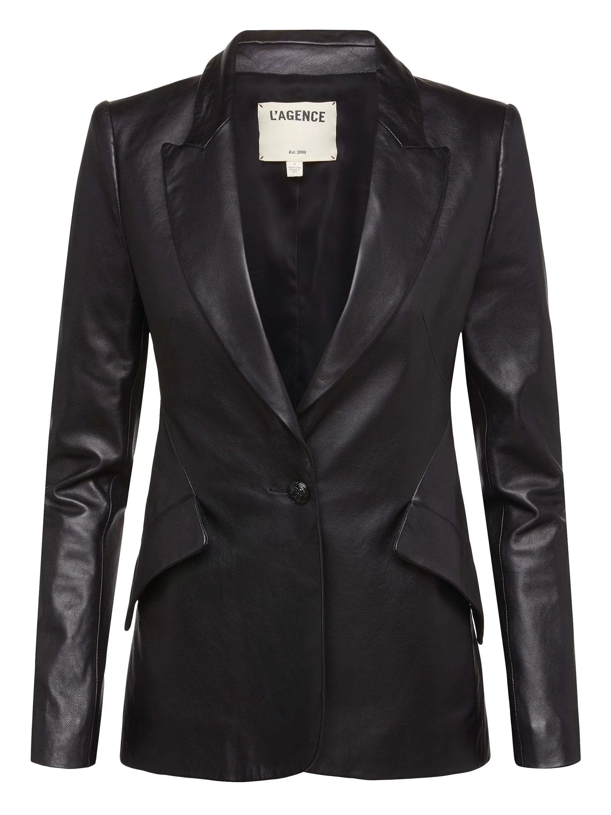 Outlet L'AGENCE Blazer En Cuir Chamberlain Noir