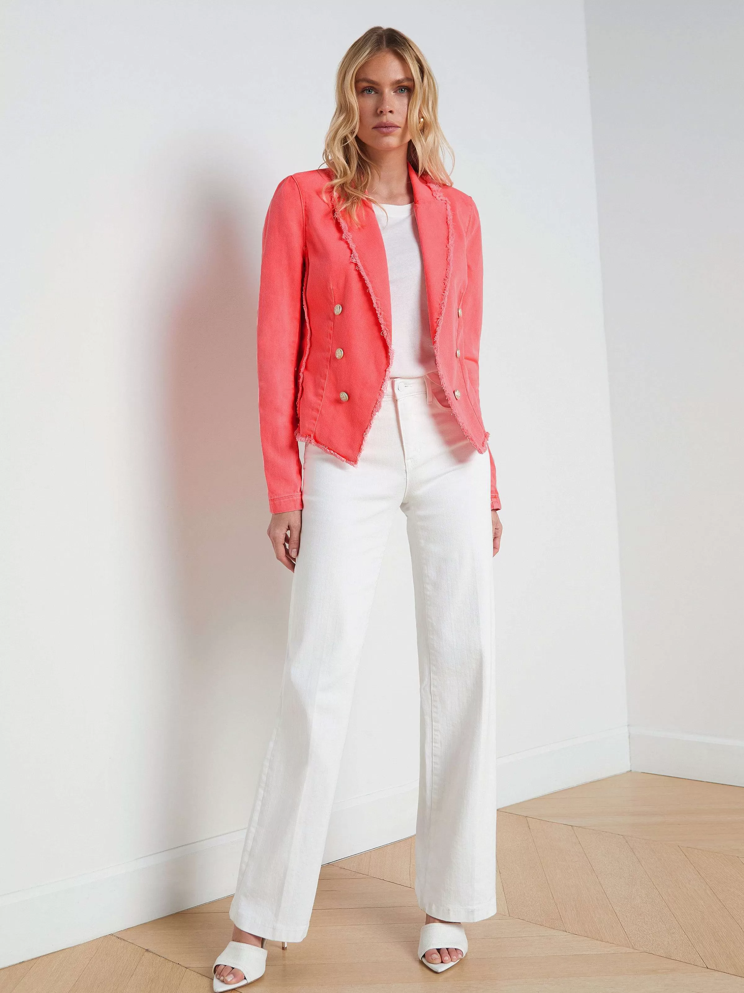 New L'AGENCE Blazer En Jean Wayne Corail Neon Doux