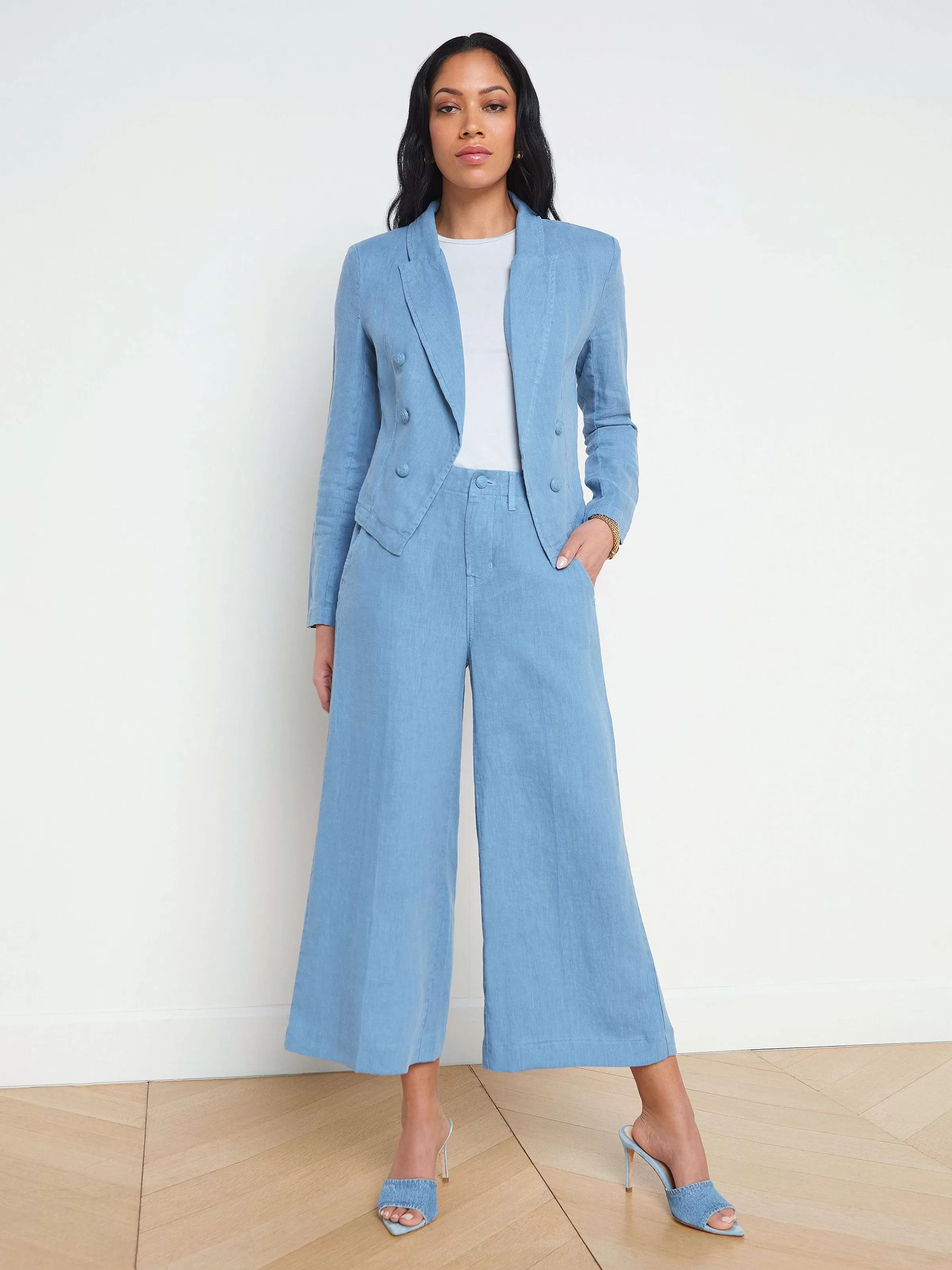 Online L'AGENCE Blazer En Lin Wayne Brume Bleue