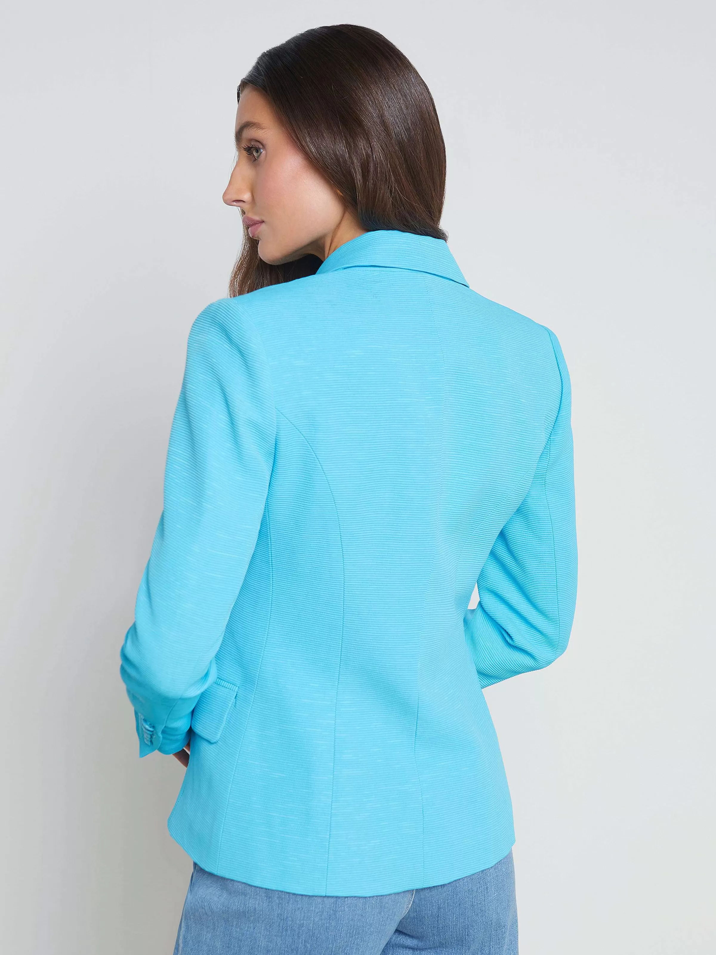 Hot L'AGENCE Blazer En Melange De Coton Kenzie Atoll Bleu/Ceinture Multi