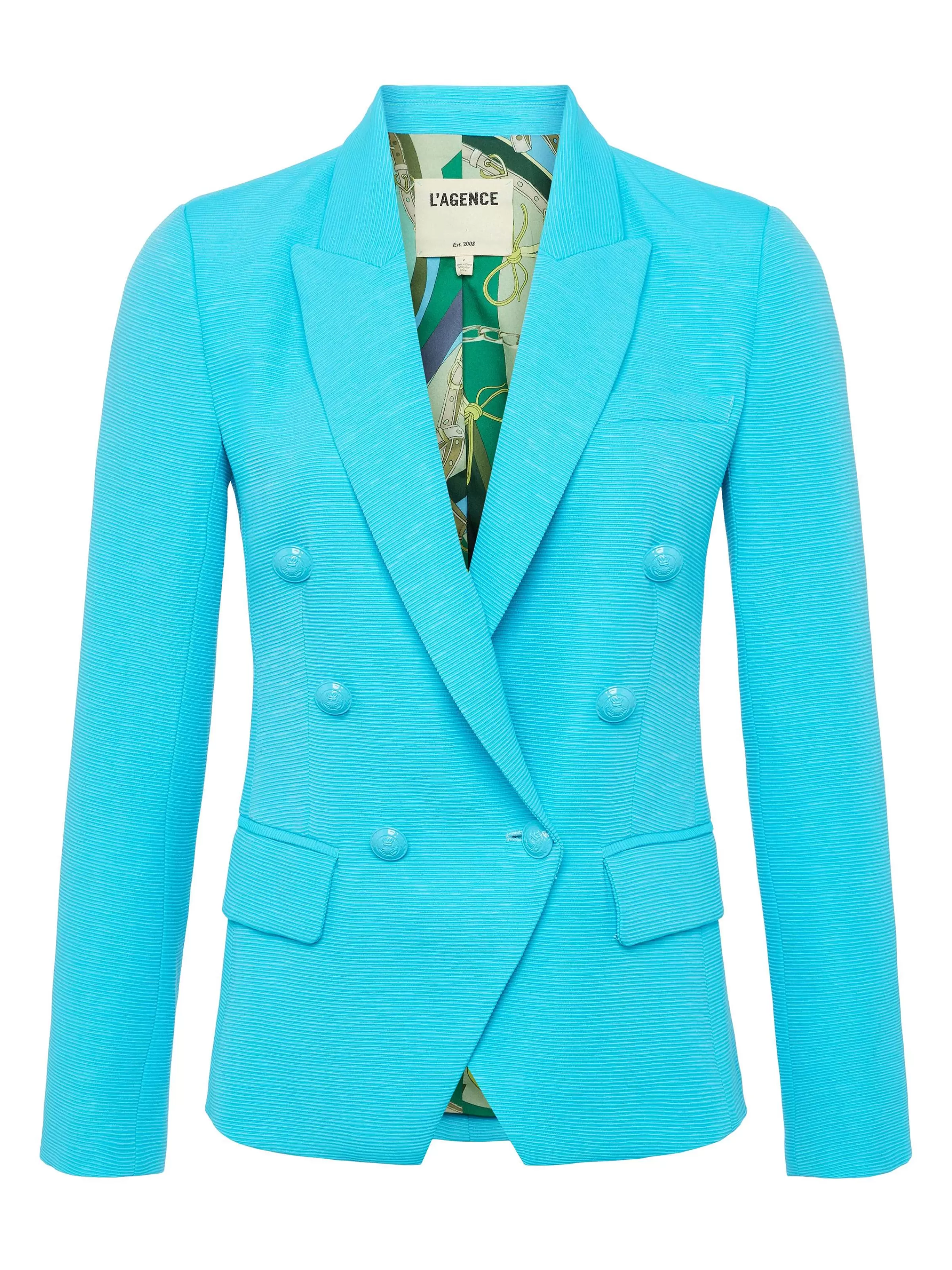 Hot L'AGENCE Blazer En Melange De Coton Kenzie Atoll Bleu/Ceinture Multi