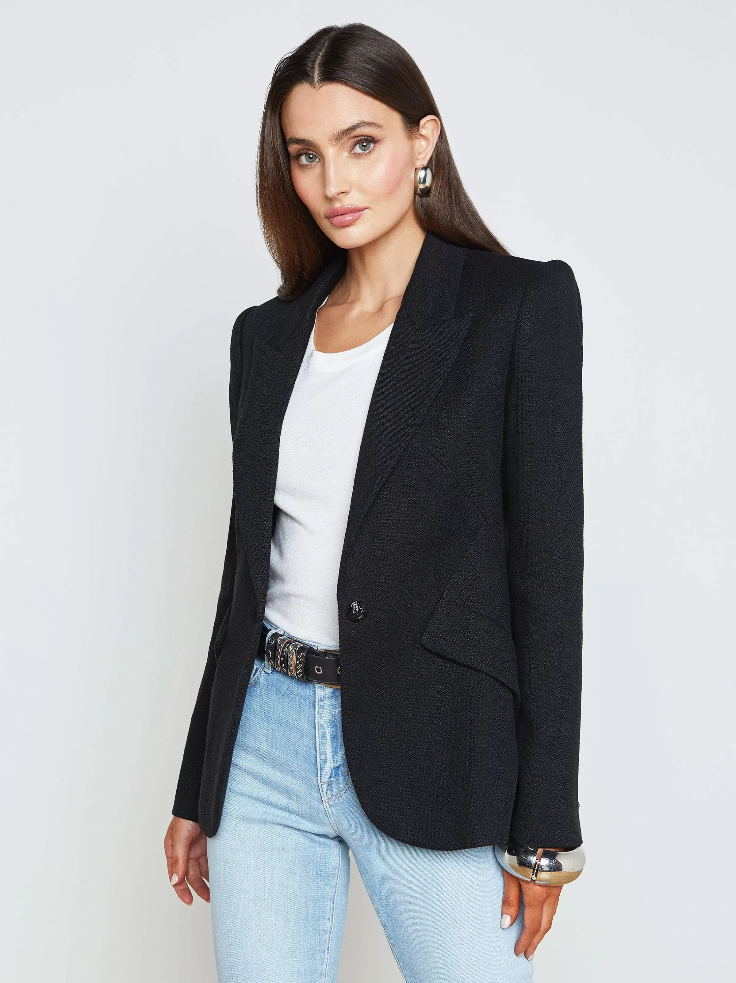 Hot L'AGENCE Blazer En Melange De Lin Chamberlain Noir