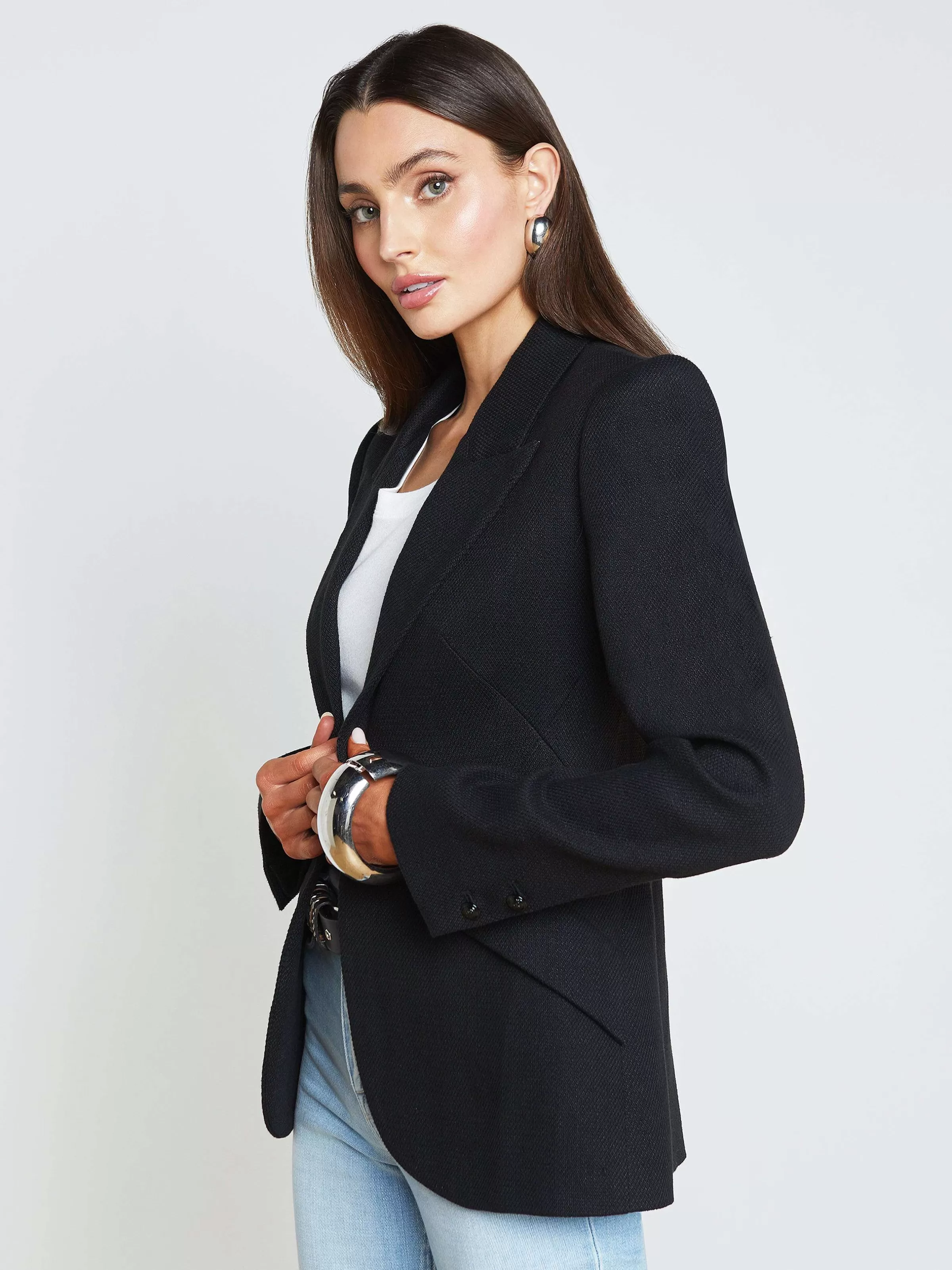 Hot L'AGENCE Blazer En Melange De Lin Chamberlain Noir