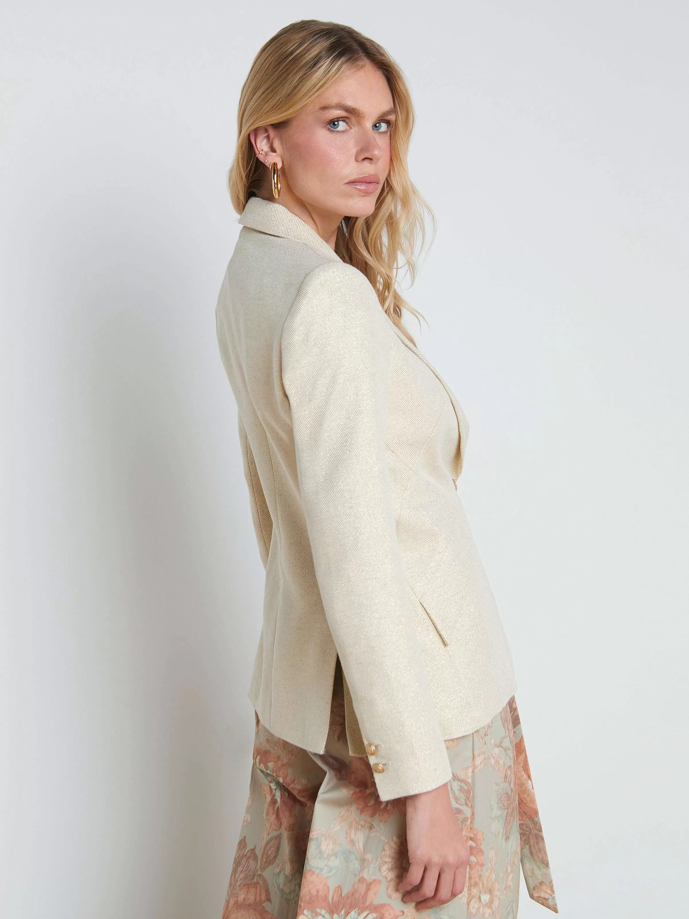 Shop L'AGENCE Blazer En Melange De Lin Chamberlain Ecru/Or