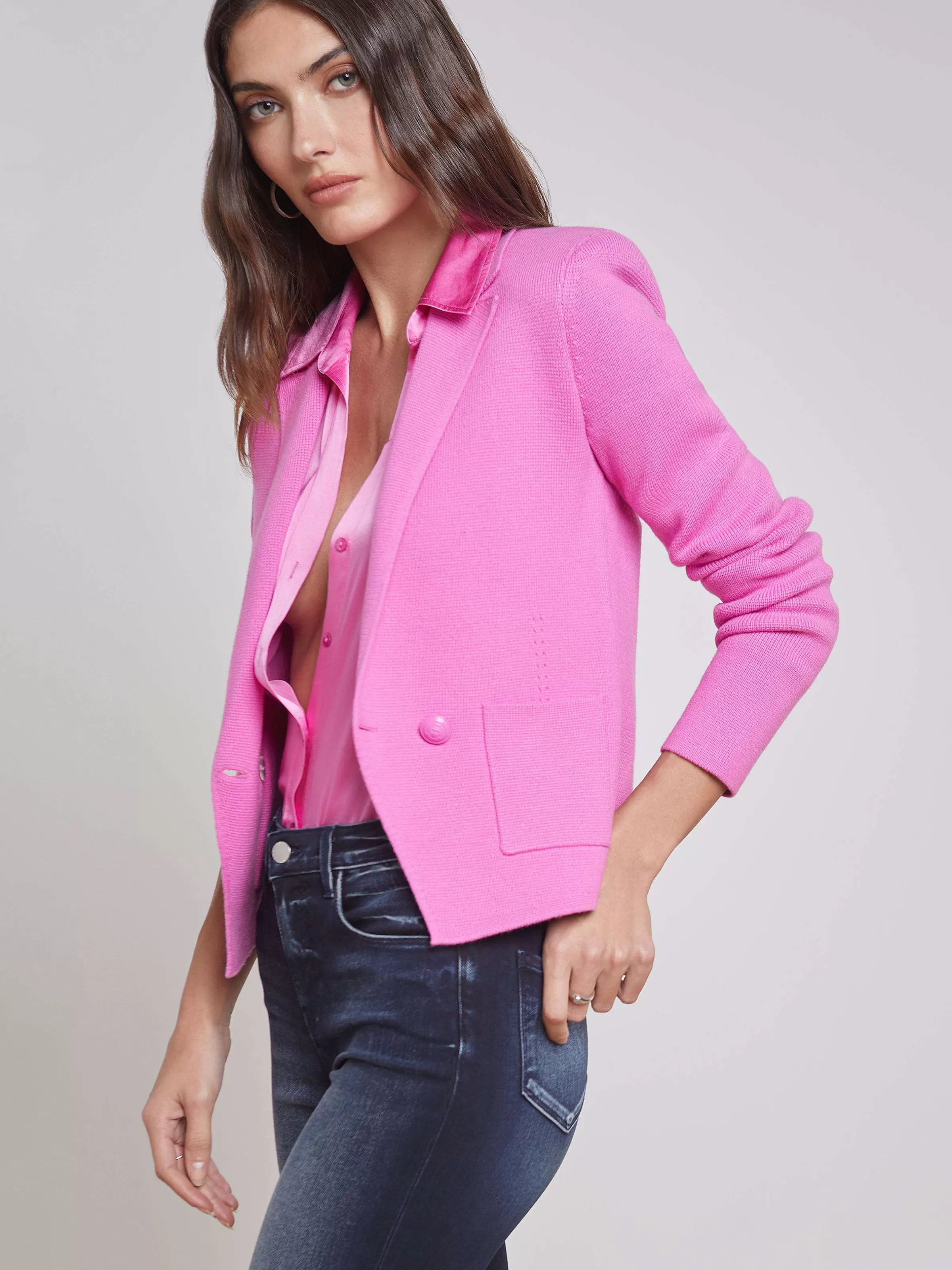 Best Sale L'AGENCE Blazer En Tricot Sofia Rose Vif