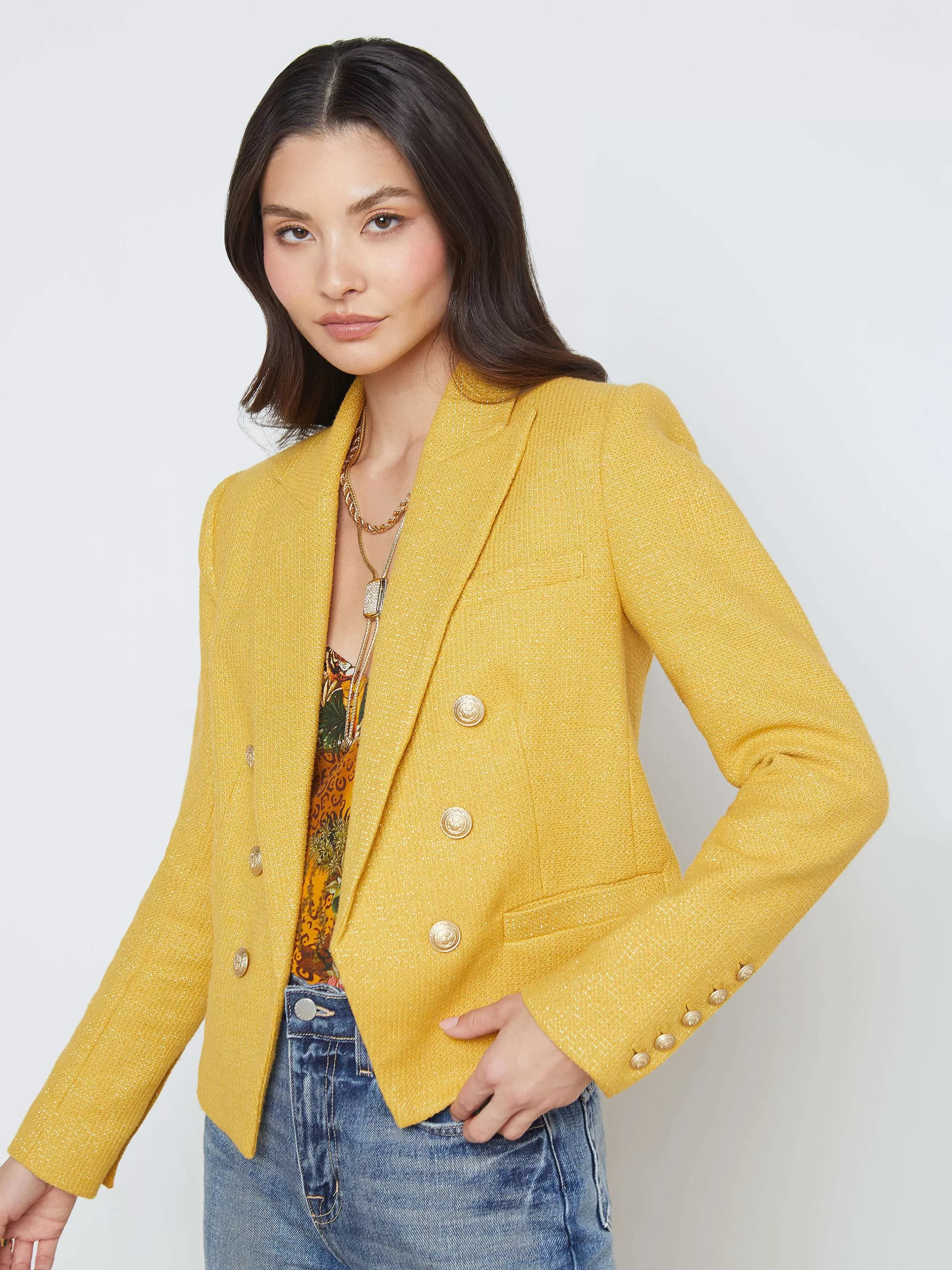 Sale L'AGENCE Blazer Ouvert Sur Le Devant Brooke Citrine/Or