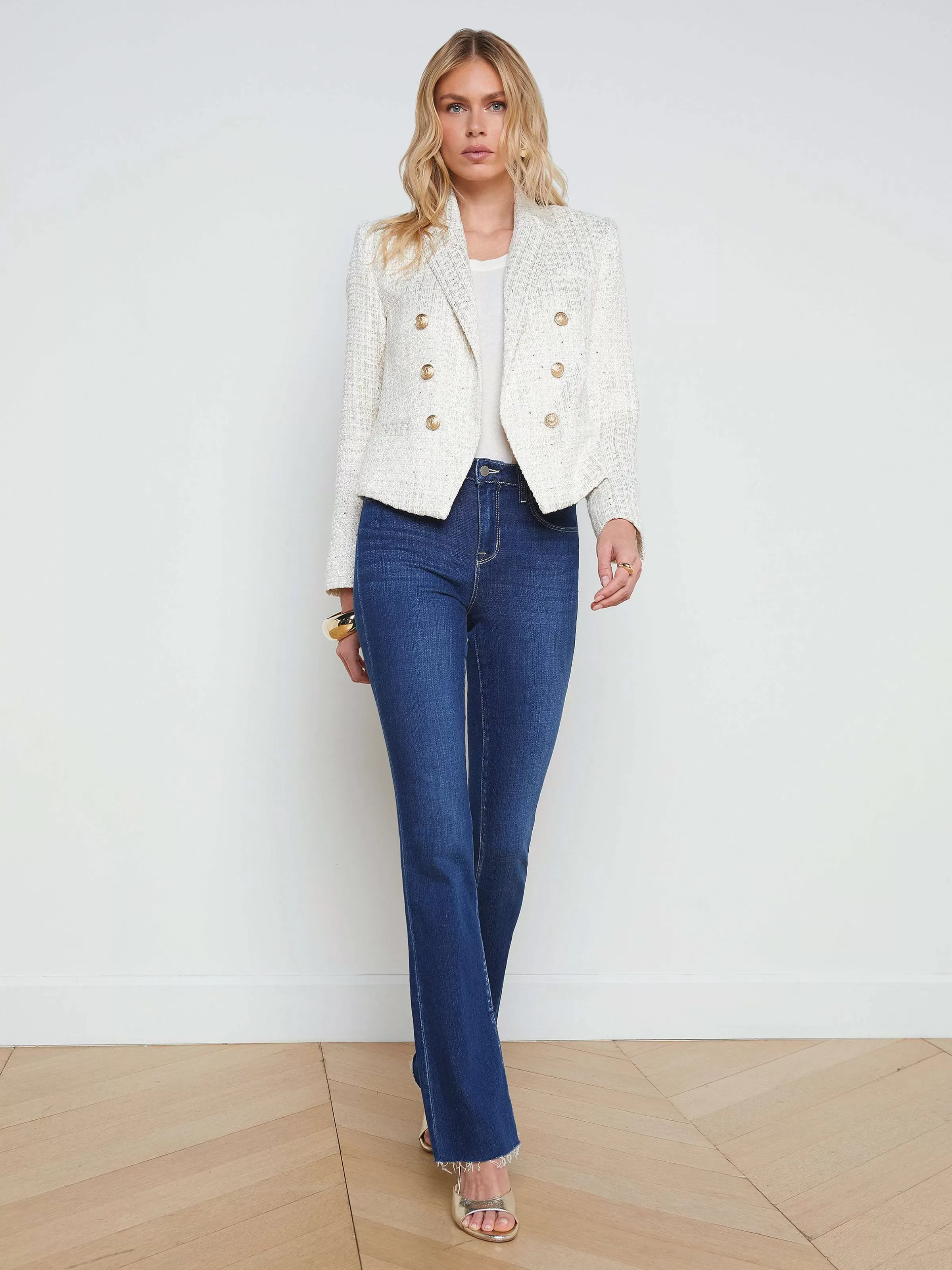 Best Sale L'AGENCE Blazer Ouvert Sur Le Devant Brooke Ivoire/Or Clair