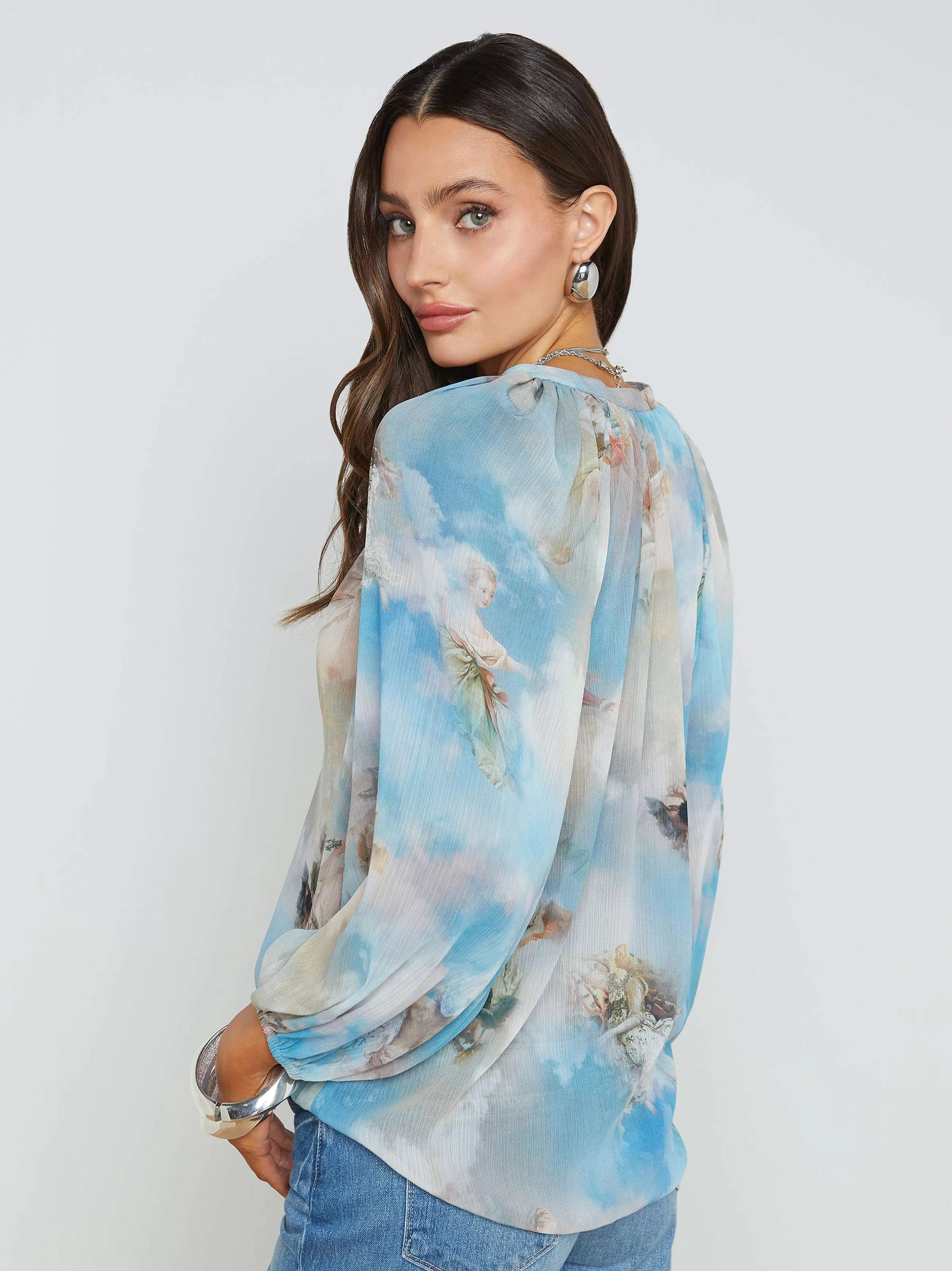 Outlet L'AGENCE Blouse A Manches Bouffantes Teagan Bleu Clair Multi Renaissance