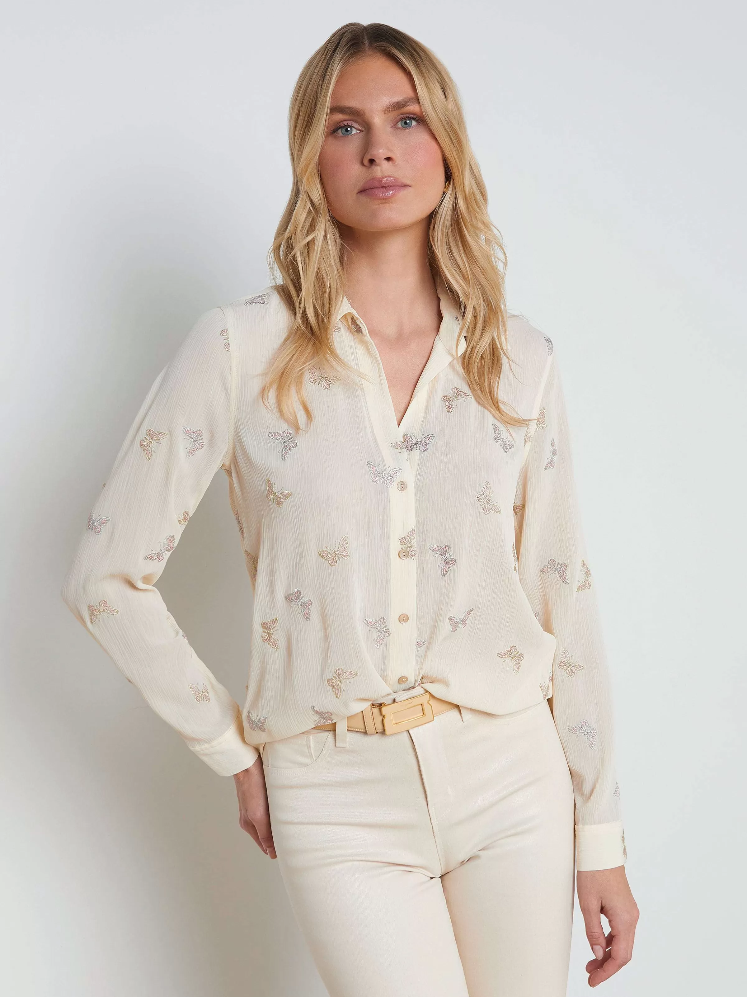 Outlet L'AGENCE Blouse Brodee Laurent Broderie Petit Papillon Multi Ecru