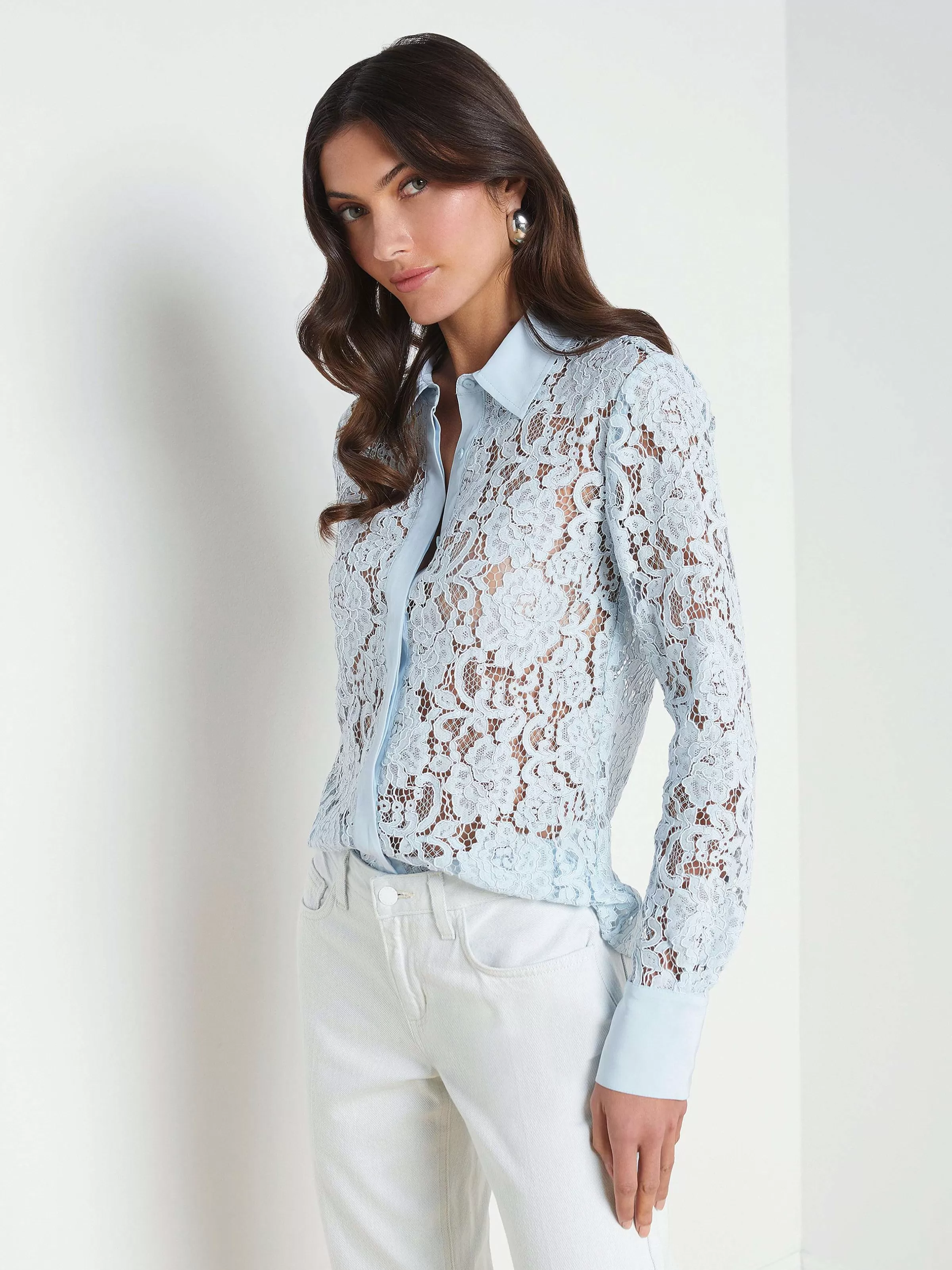 Clearance L'AGENCE Blouse En Dentelle Florale Maia L'Eau Glacee