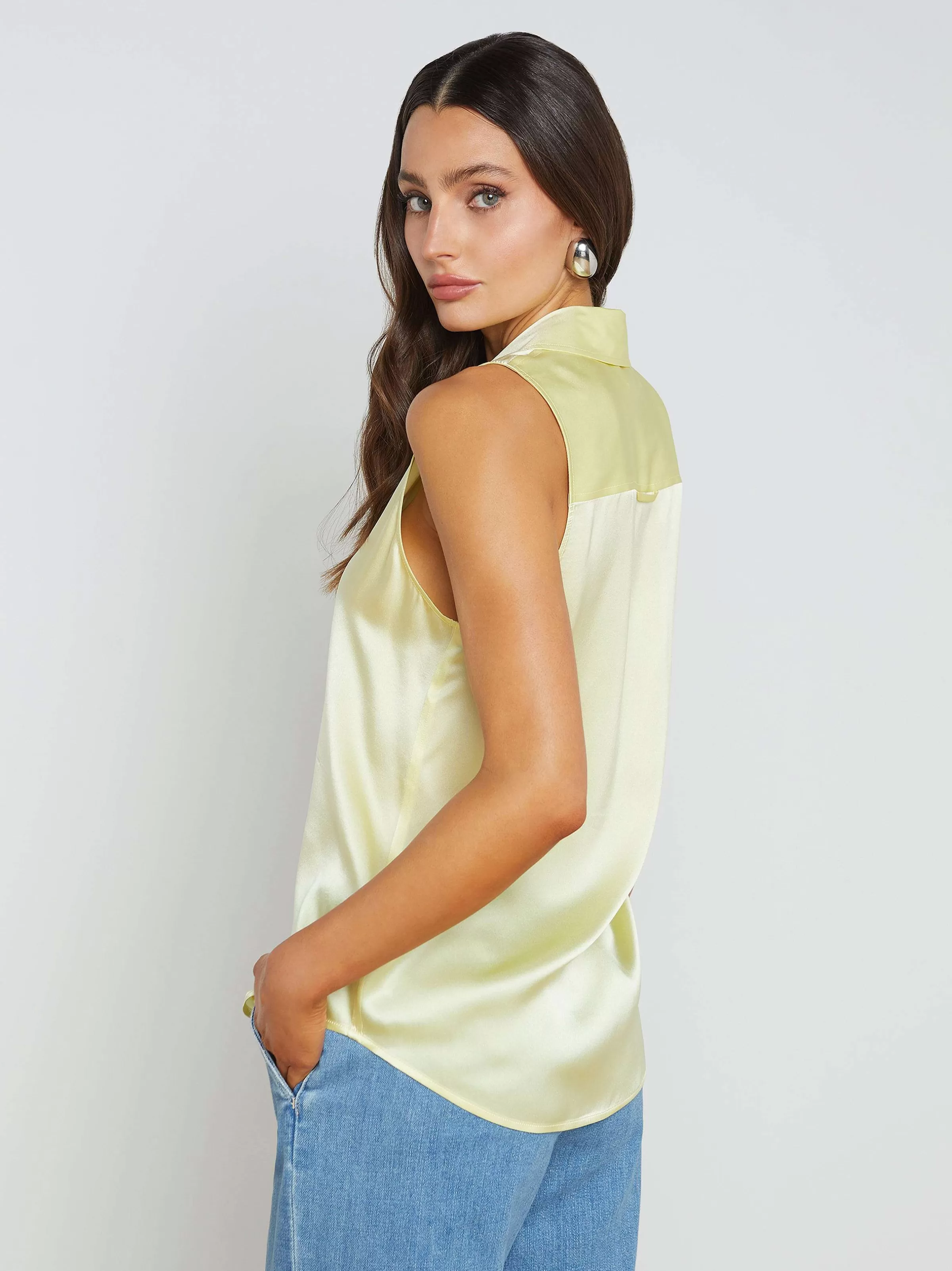 Fashion L'AGENCE Blouse En Soie Sans Manches Emmy Sorbet Jaune