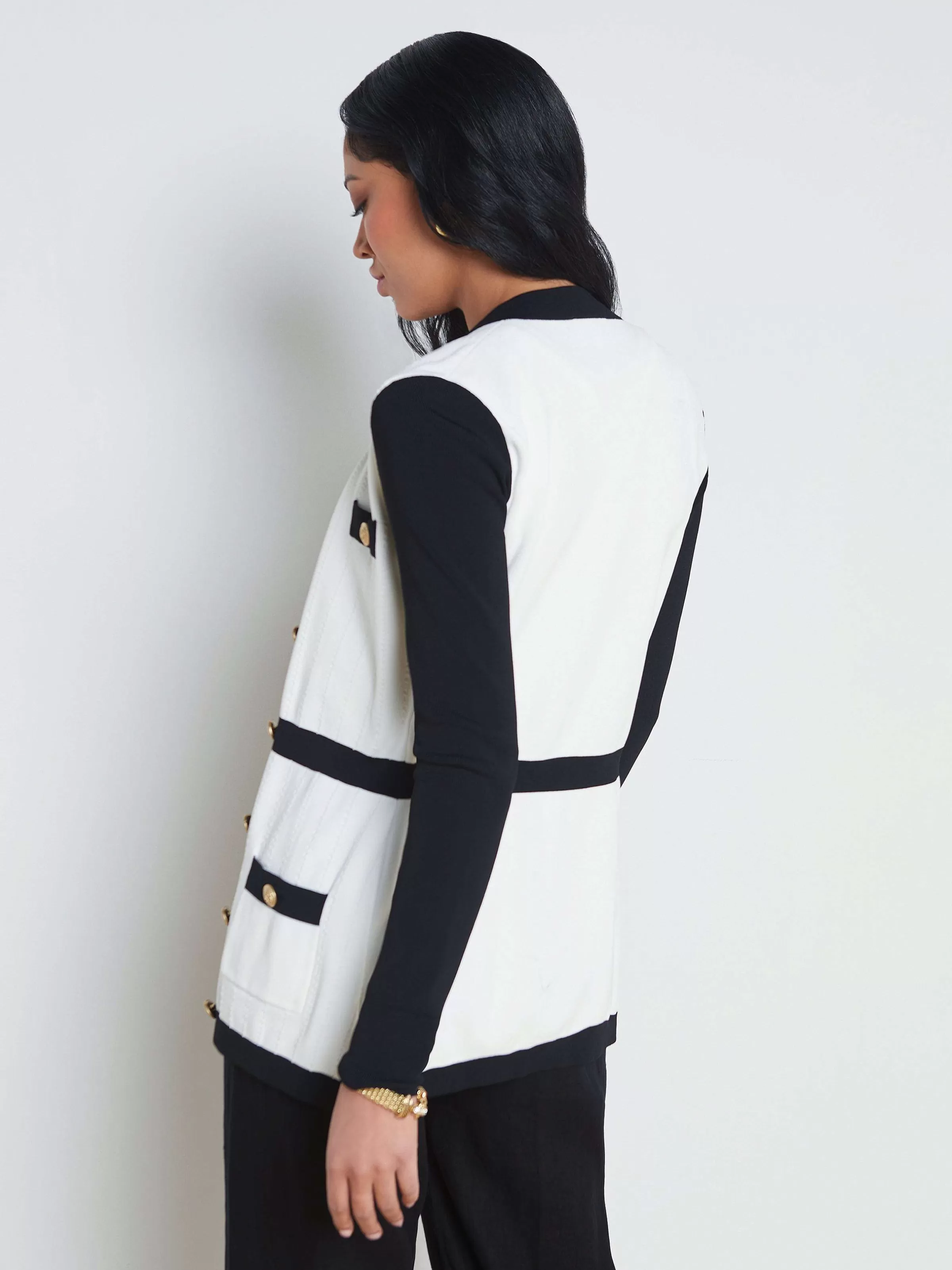 Outlet L'AGENCE Cardigan A Bordure Contrastee Clover Blanc Noir