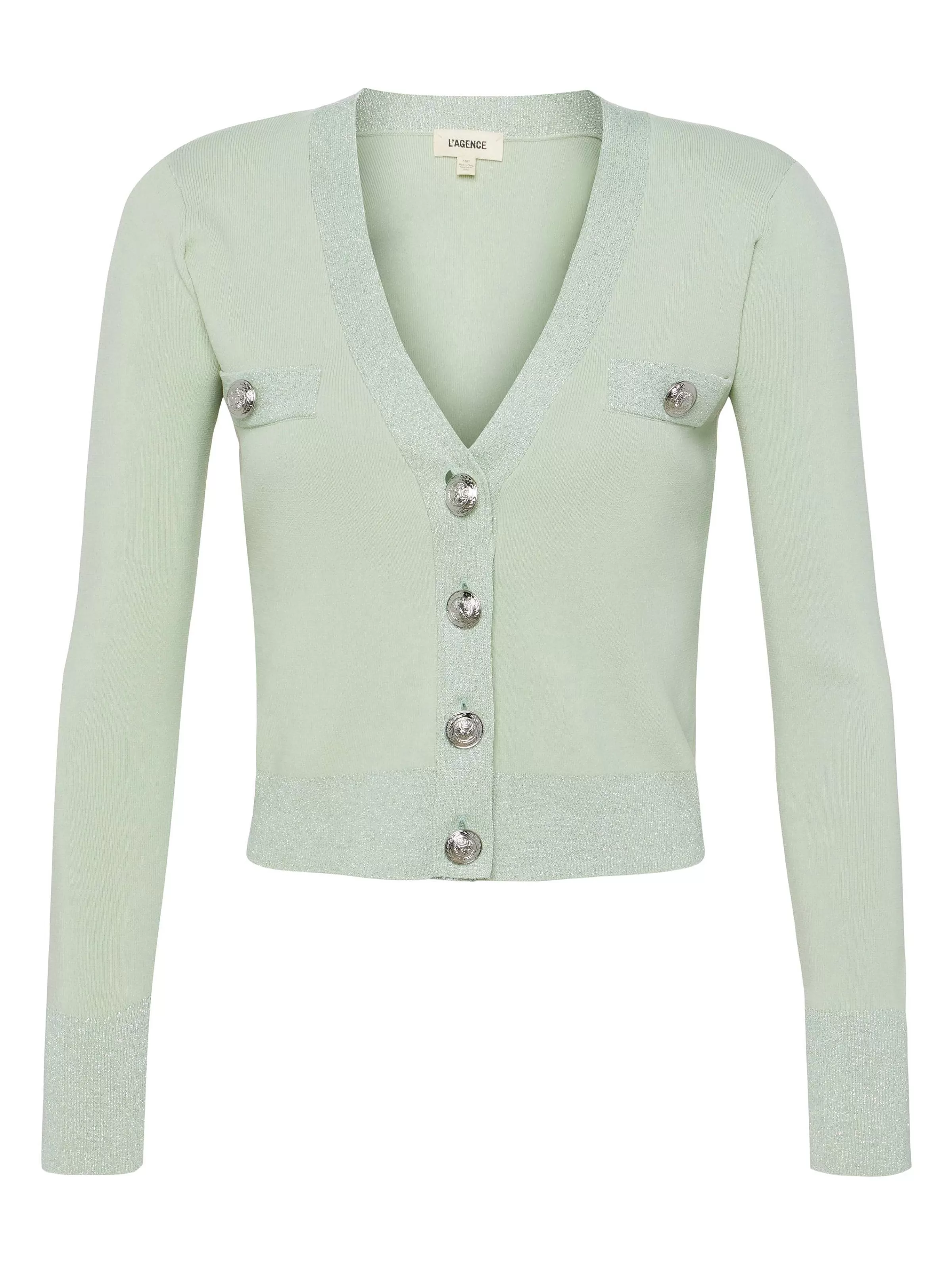 Shop L'AGENCE Cardigan A Col En V Taya Vert Laurier/Lurex