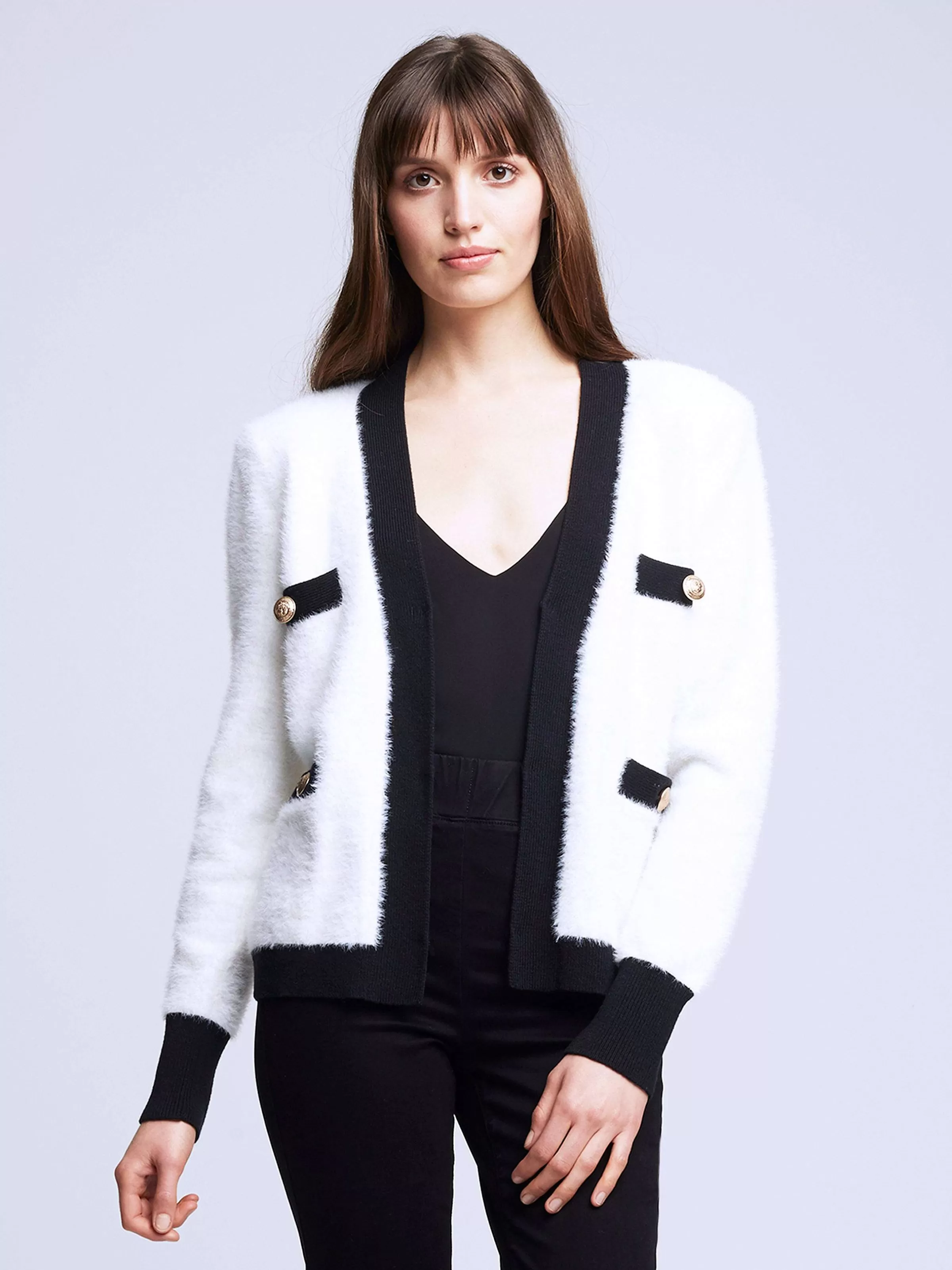 Clearance L'AGENCE Cardigan Kai Blanc Noir