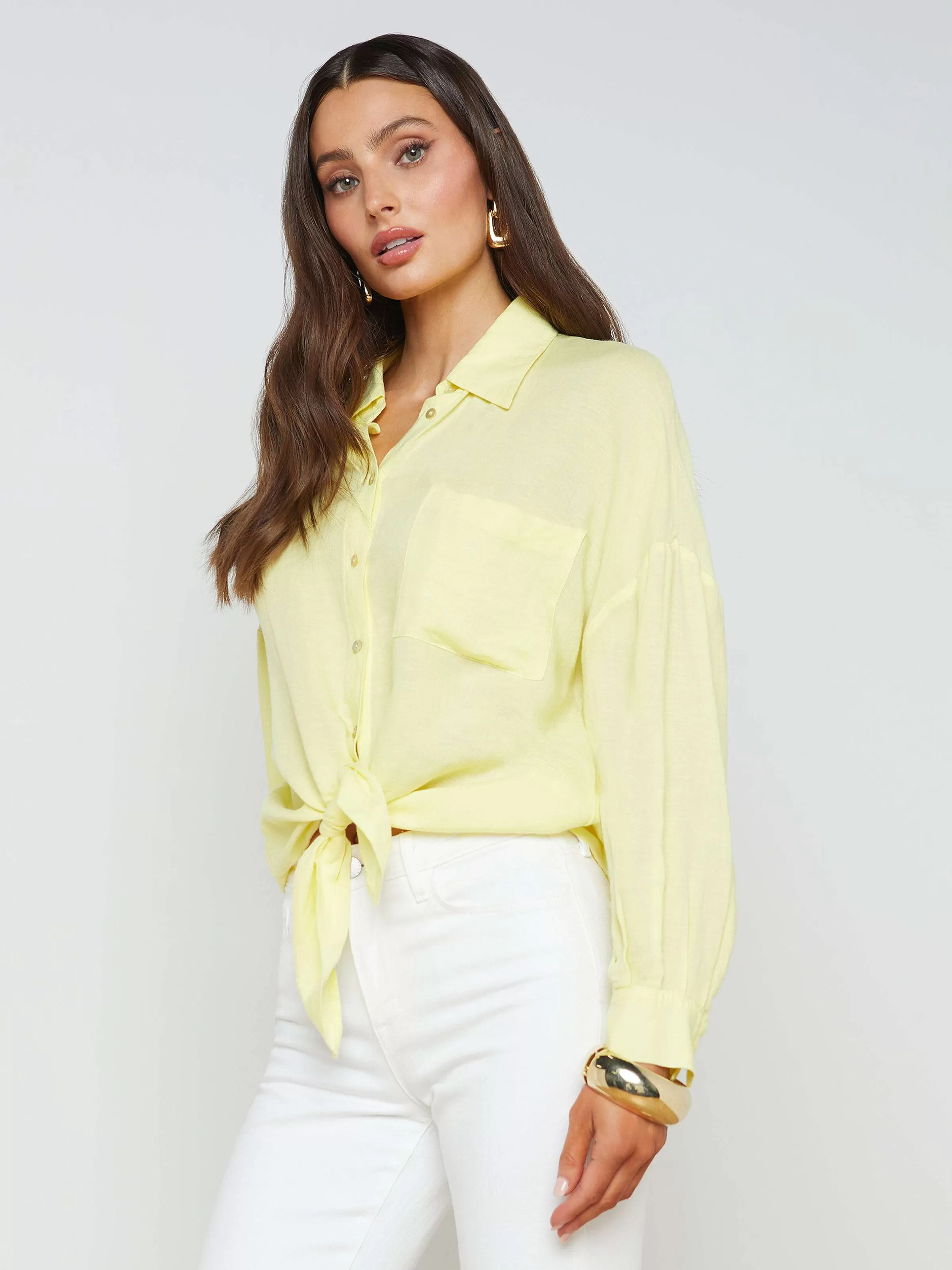 Fashion L'AGENCE Chemisier En Lin Melange Talitha Sorbet Jaune