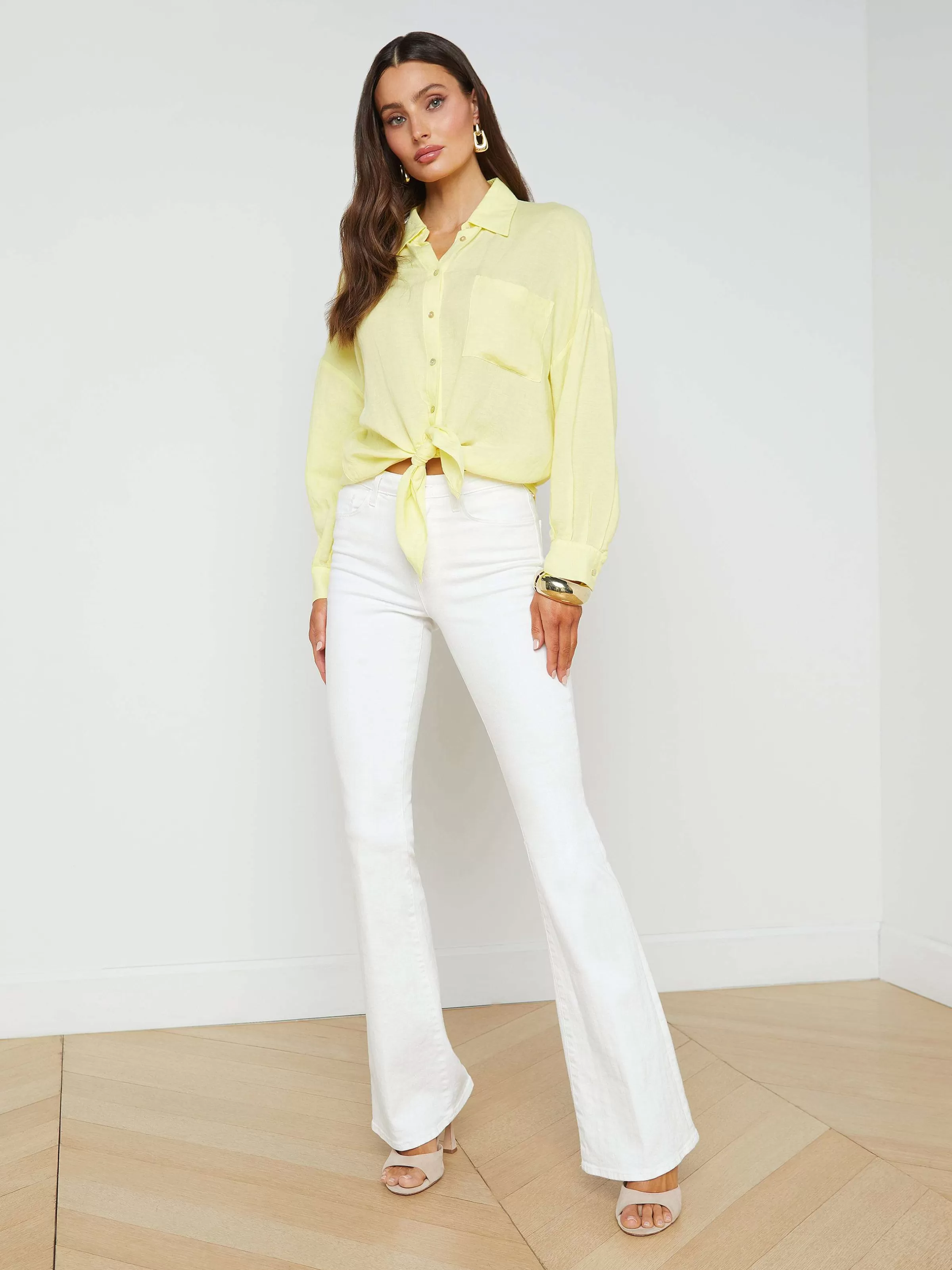 Fashion L'AGENCE Chemisier En Lin Melange Talitha Sorbet Jaune