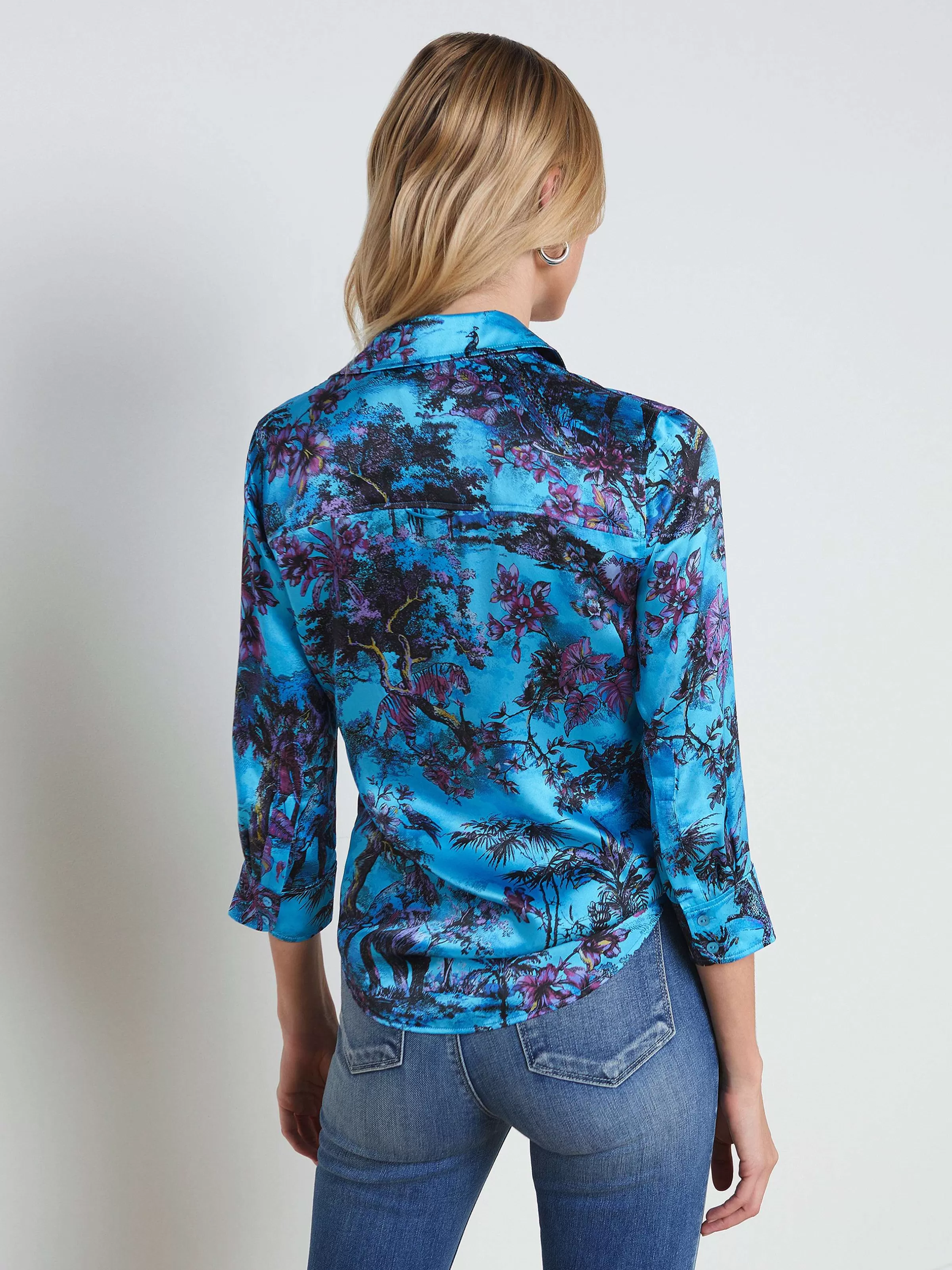 Flash Sale L'AGENCE Chemisier En Soie Dani Toile Multi Jungle Bleue