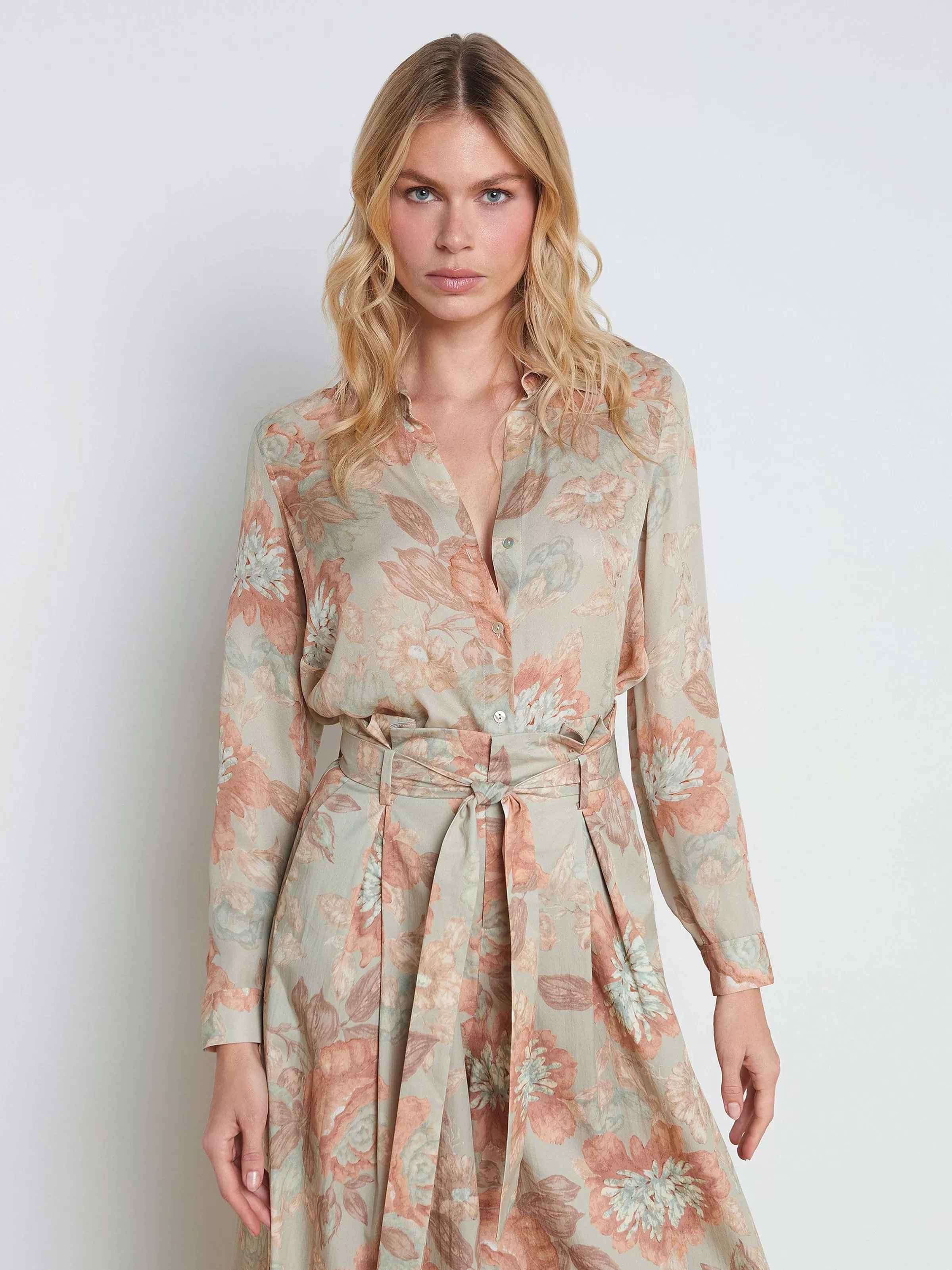 New L'AGENCE Chemisier En Soie Nina Floral Vintage Multi Pastel Doux