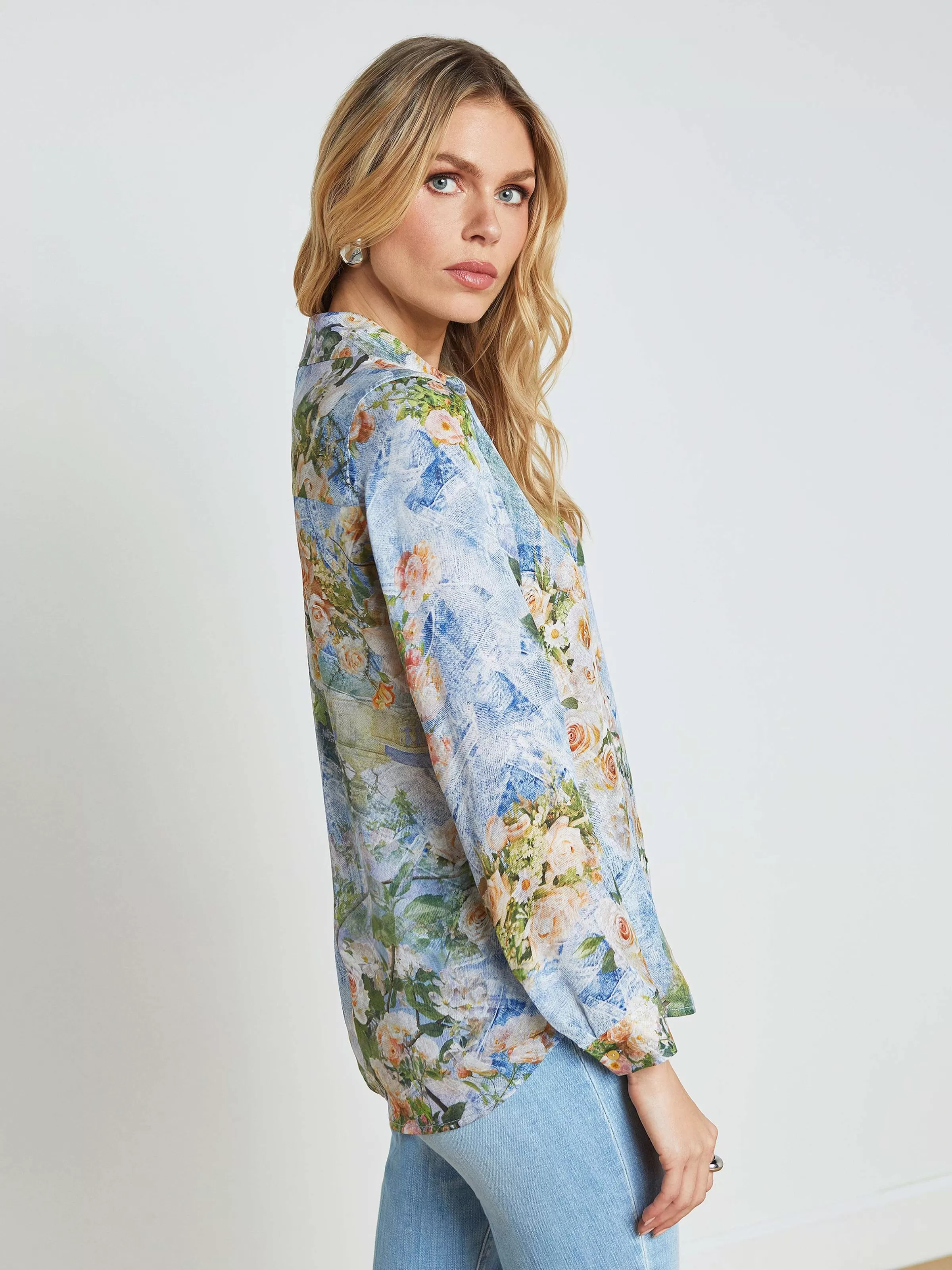 Outlet L'AGENCE Chemisier En Soie Nina Denim Multi-Fleurs