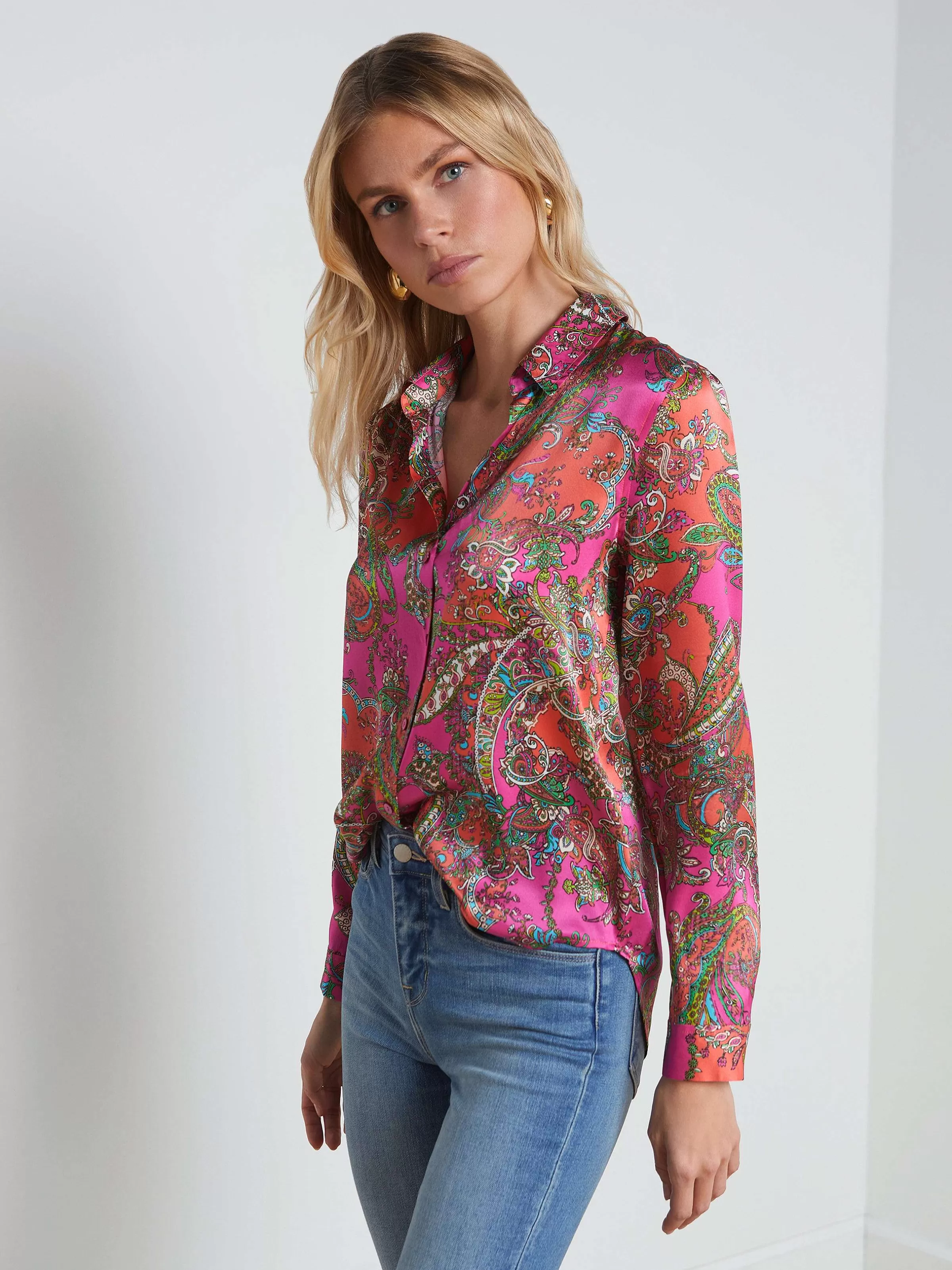 Hot L'AGENCE Chemisier En Soie Tyler Rhodamine Multi Bright Pop Paisley