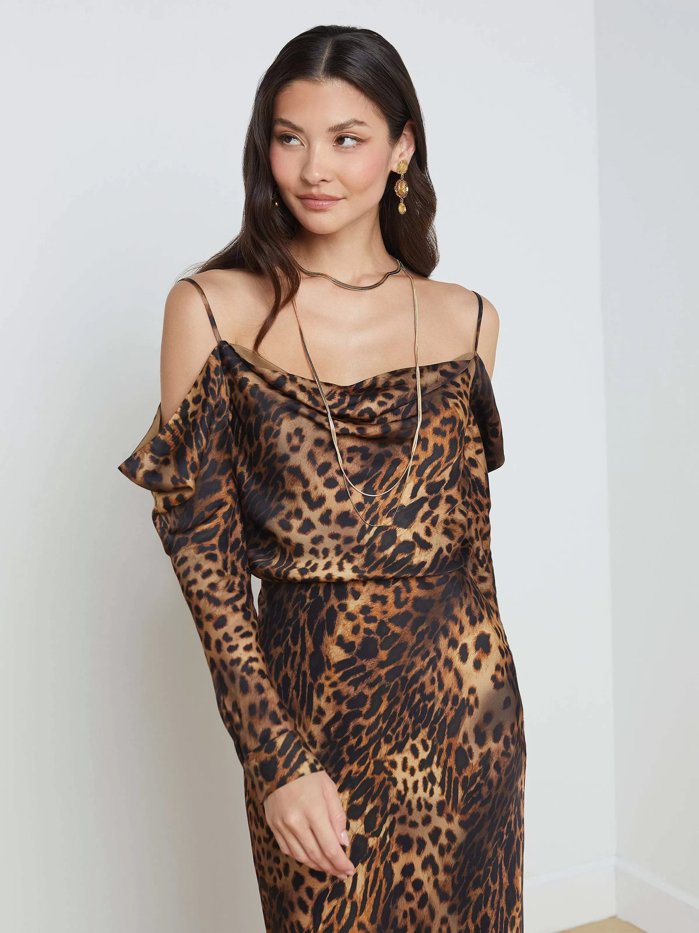 Hot L'AGENCE Chemisier Sion Leopard Multi-Huile Marron