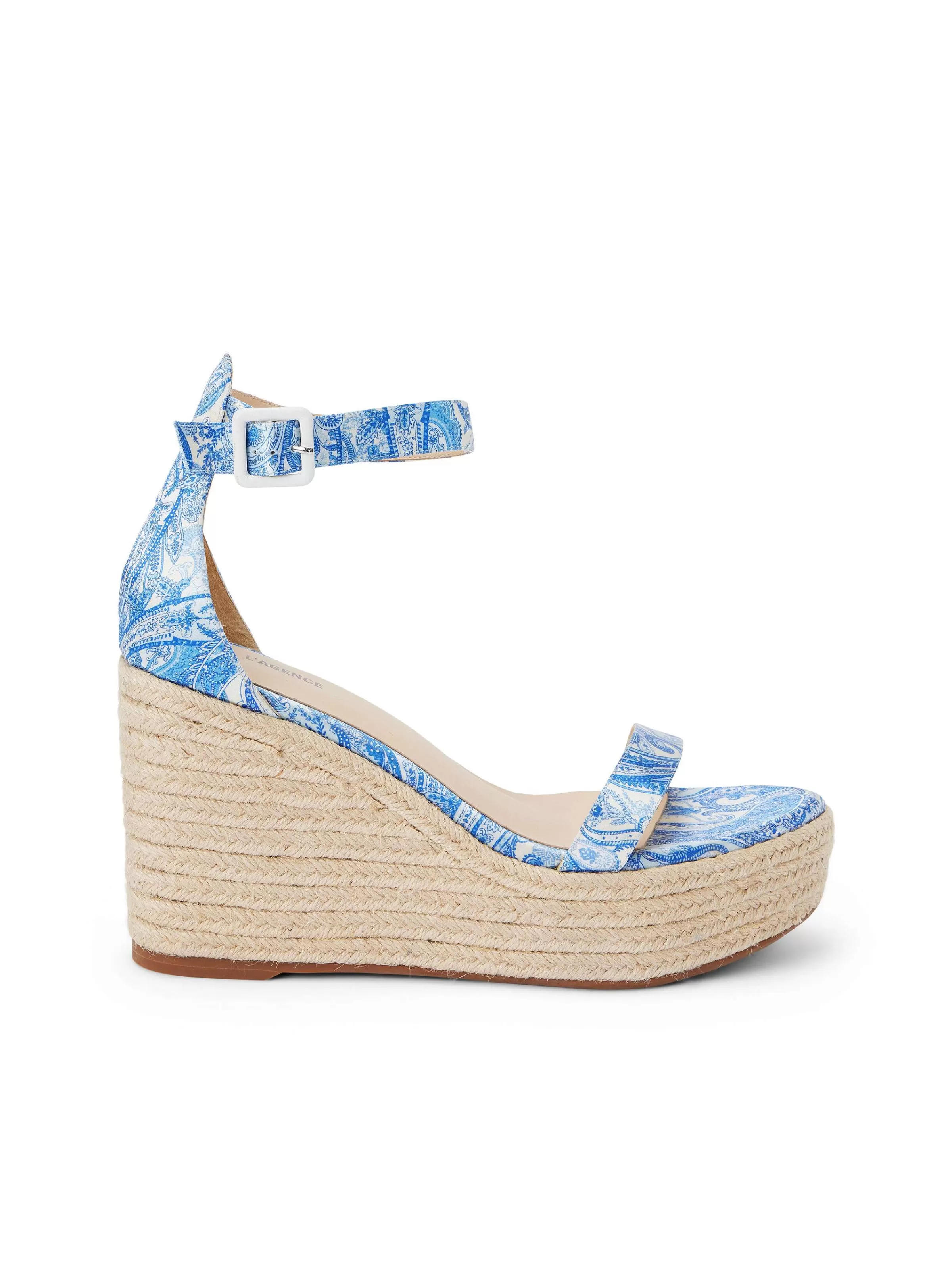 Clearance L'AGENCE Espadrilles Compensées Avice Satin Paisley Bleu Ivoire