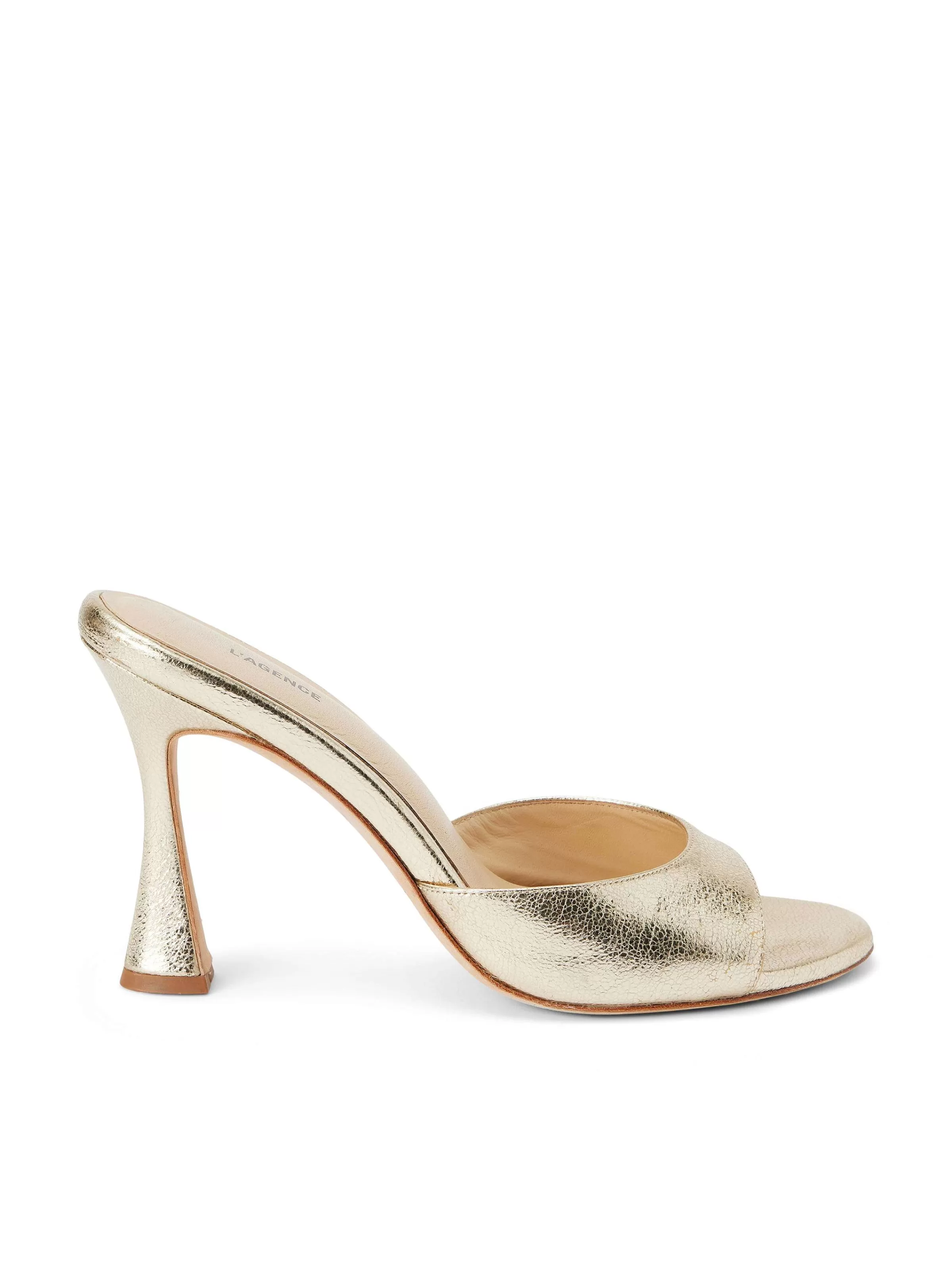 Discount L'AGENCE Mules A Bout Ouvert En Cuir Avery Cuir Metallise Dore