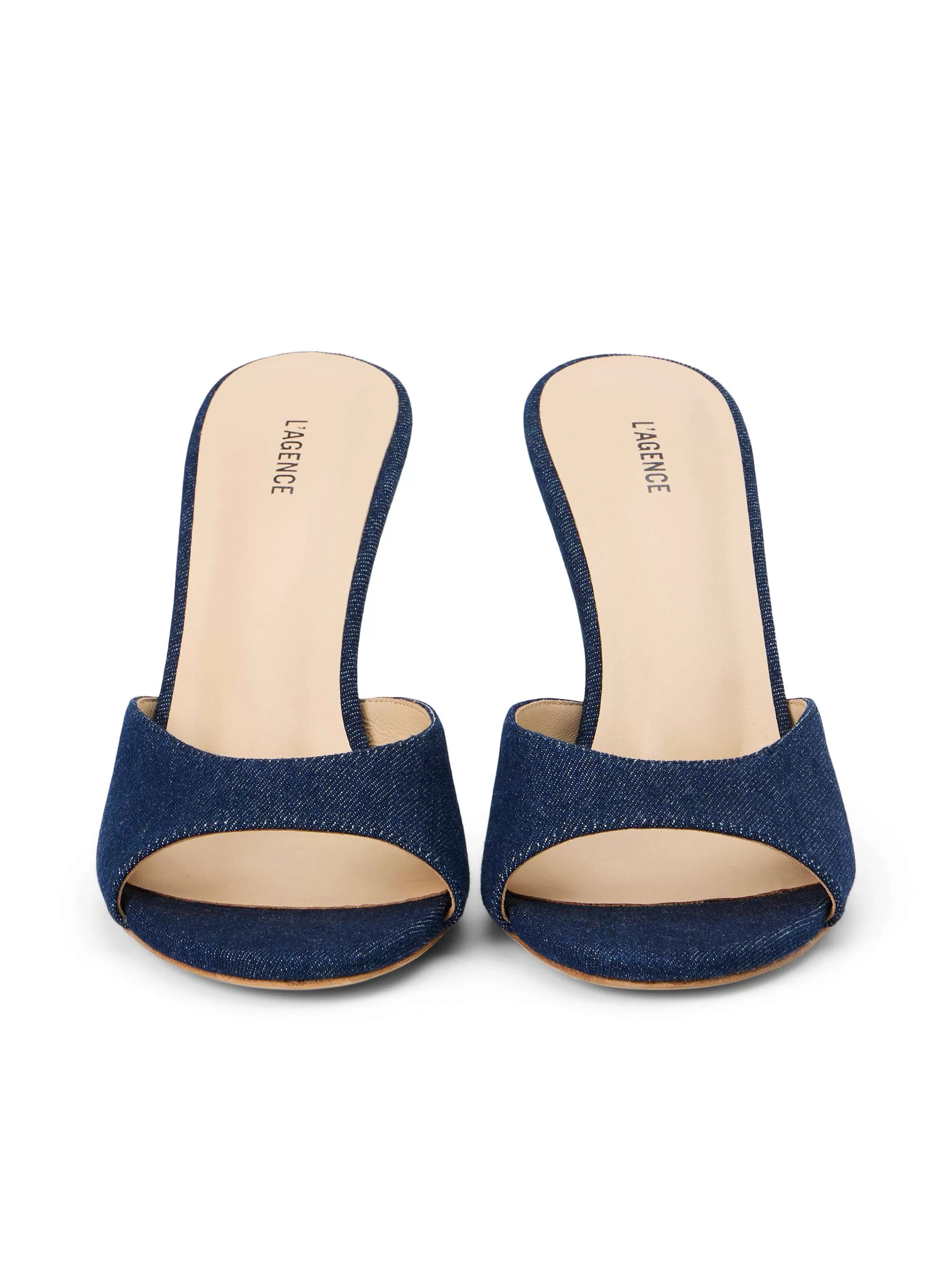 Outlet L'AGENCE Mules A Bout Ouvert En Denim Avery Jean Bleu Fonce