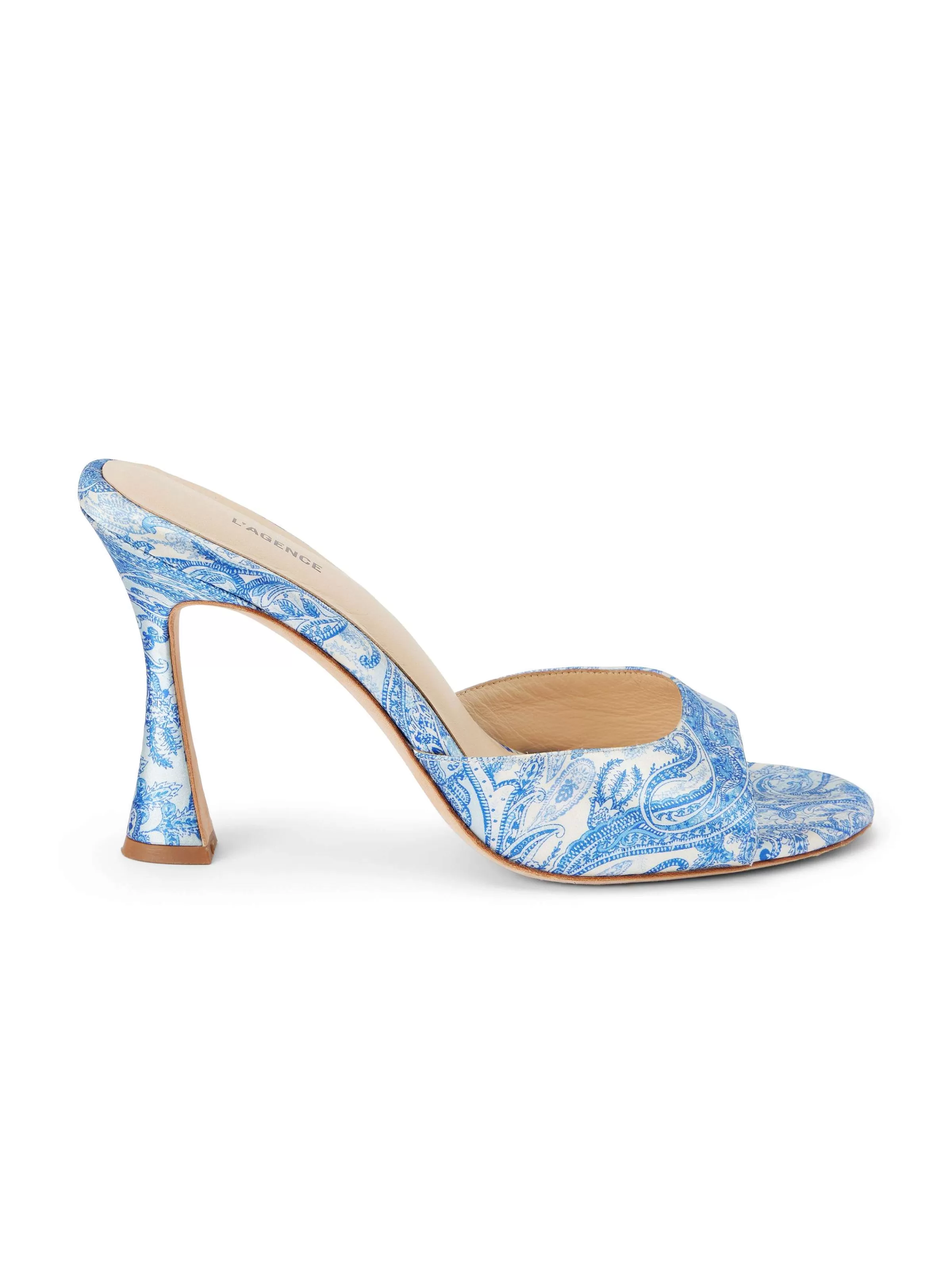 Online L'AGENCE Mules A Bout Ouvert En Satin Avery Satin Paisley Bleu Ivoire