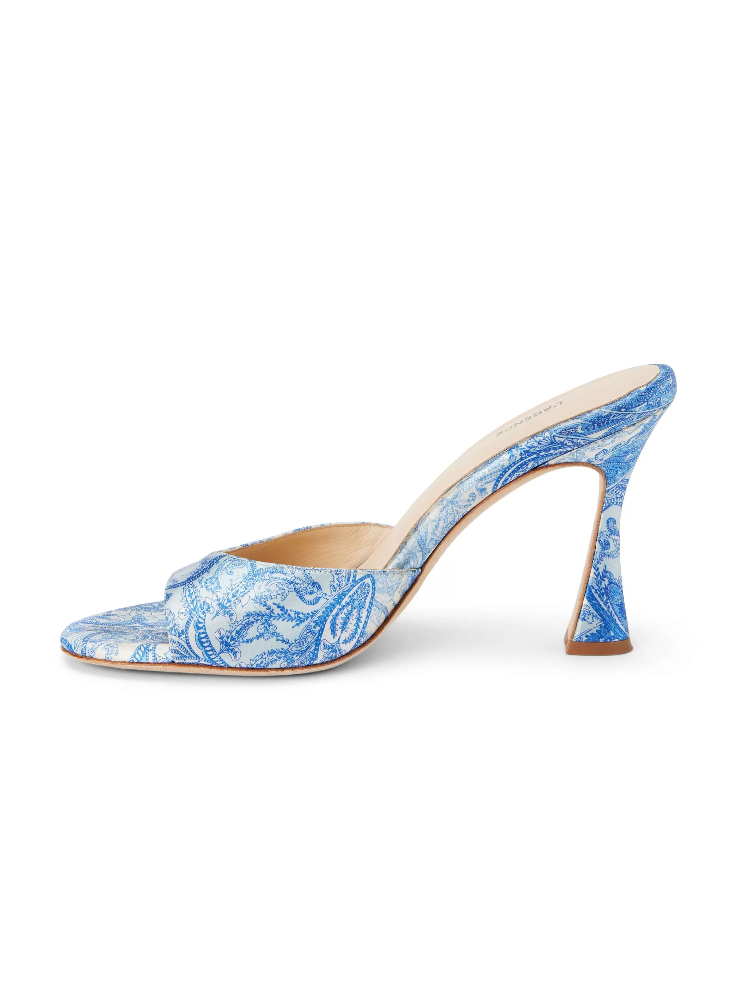 Online L'AGENCE Mules A Bout Ouvert En Satin Avery Satin Paisley Bleu Ivoire