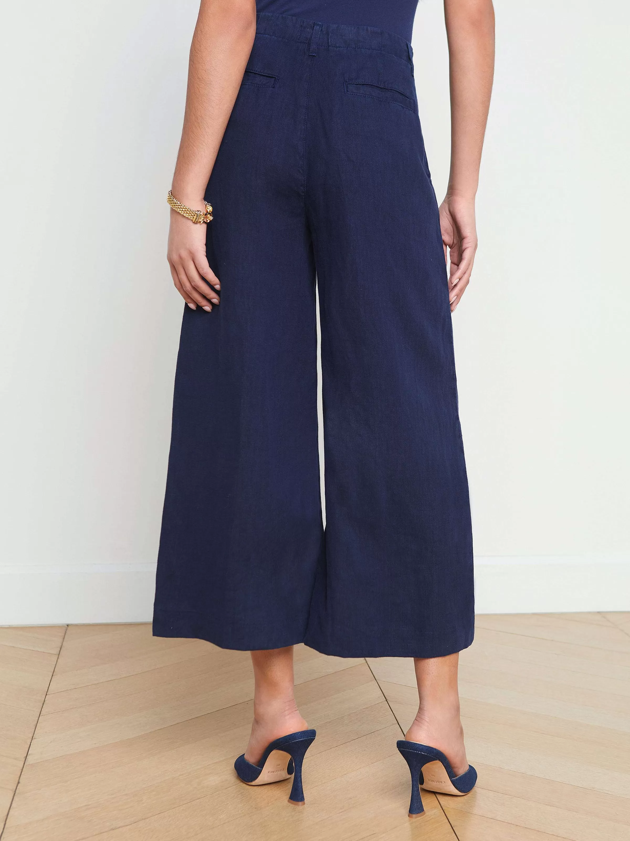 Online L'AGENCE Pantalon Court En Lin Henderson Marine