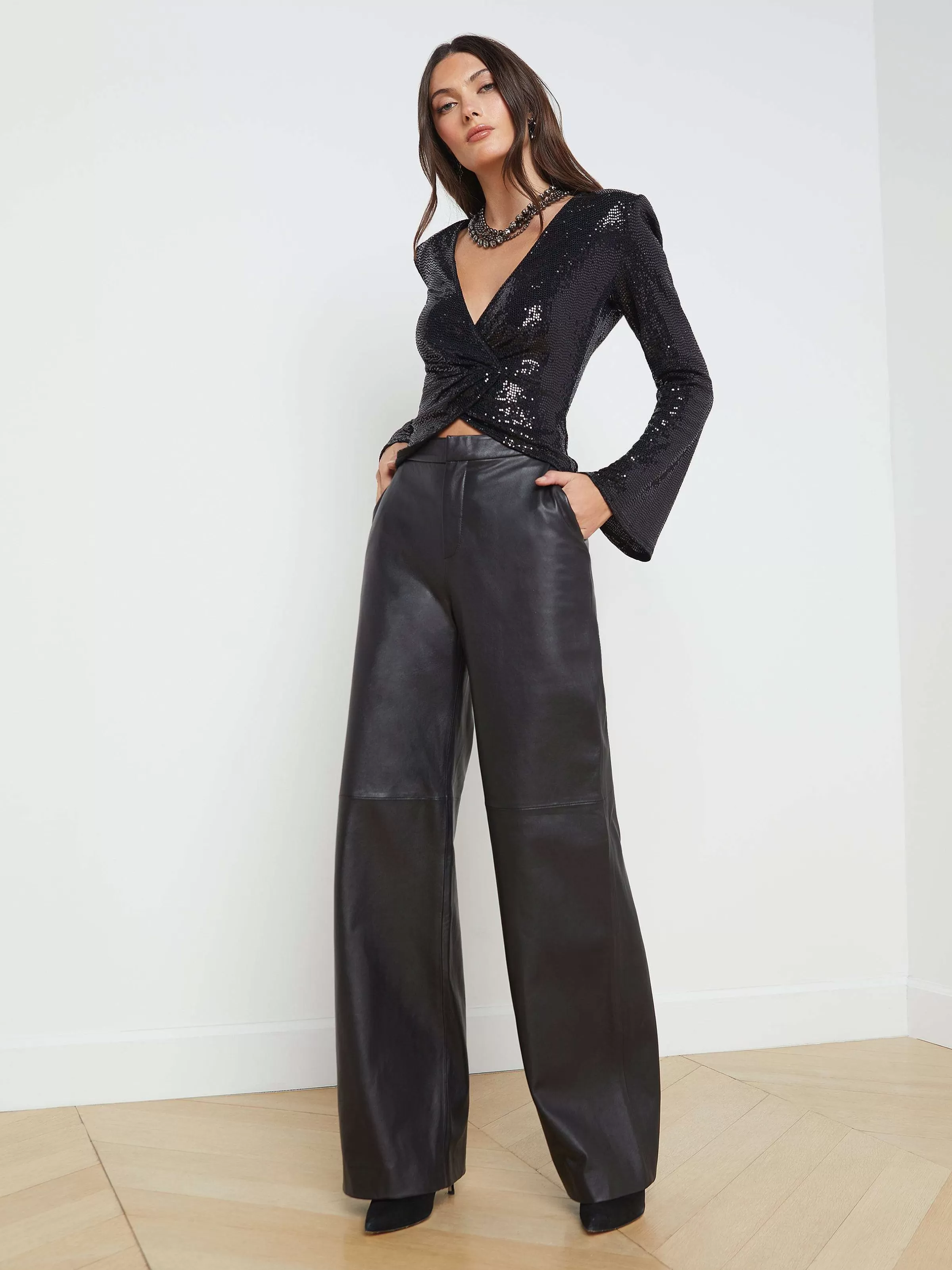 Best L'AGENCE Pantalon Droit En Cuir Livvy Noir