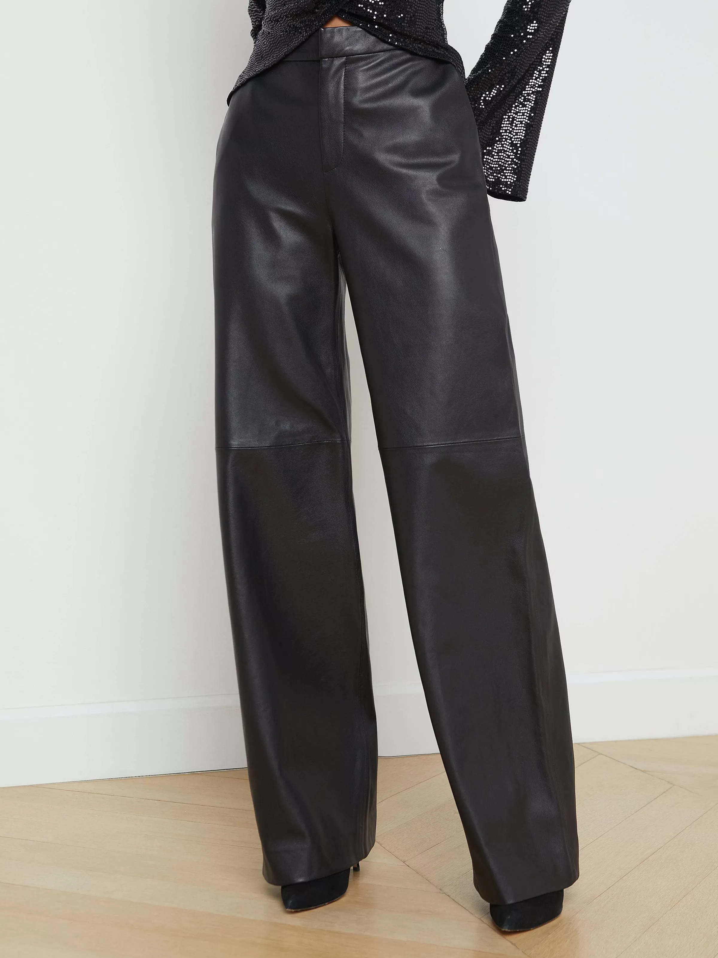 Best L'AGENCE Pantalon Droit En Cuir Livvy Noir