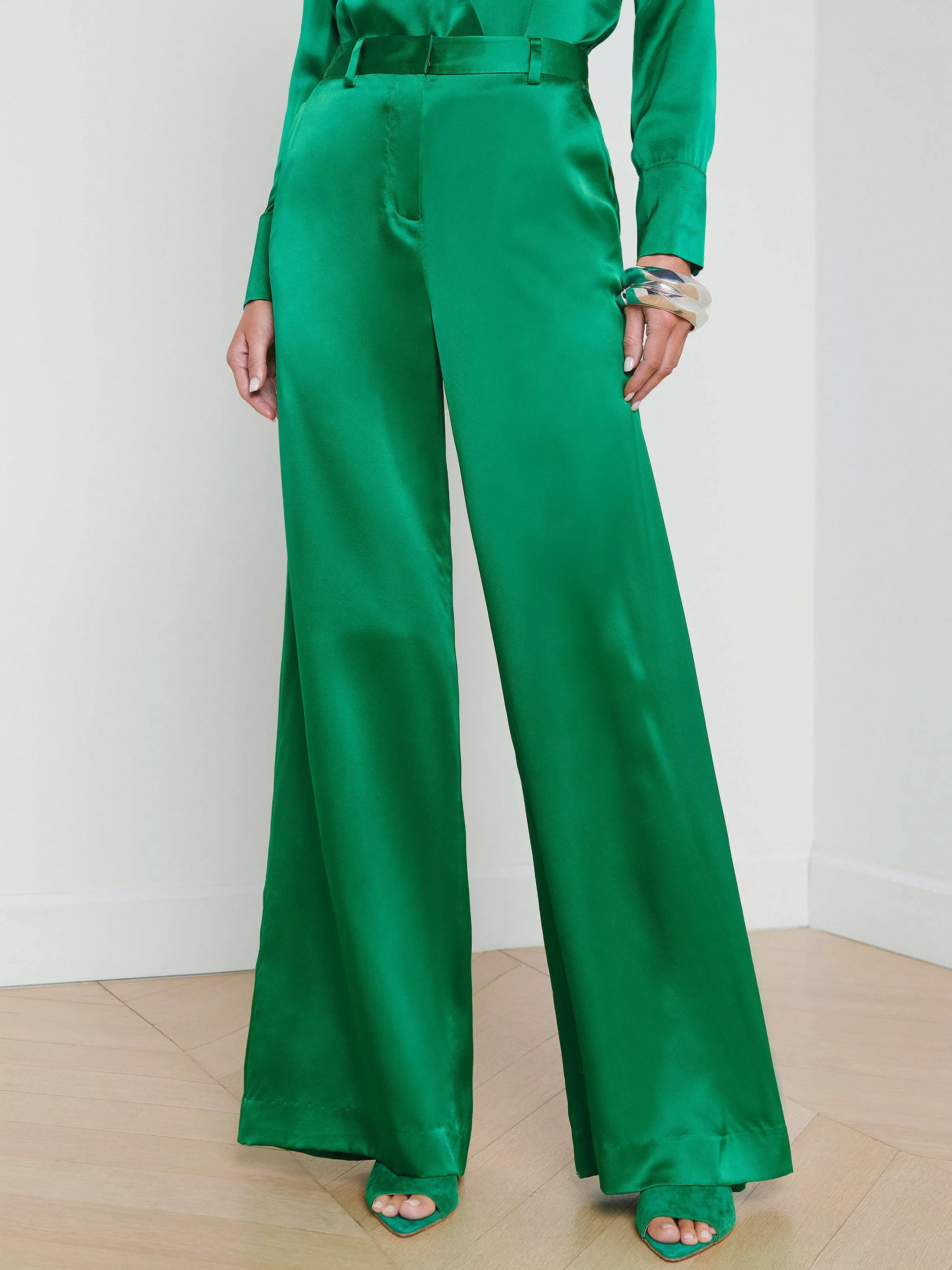 Hot L'AGENCE Pantalon Large En Soie Gavin Vert D'Eau