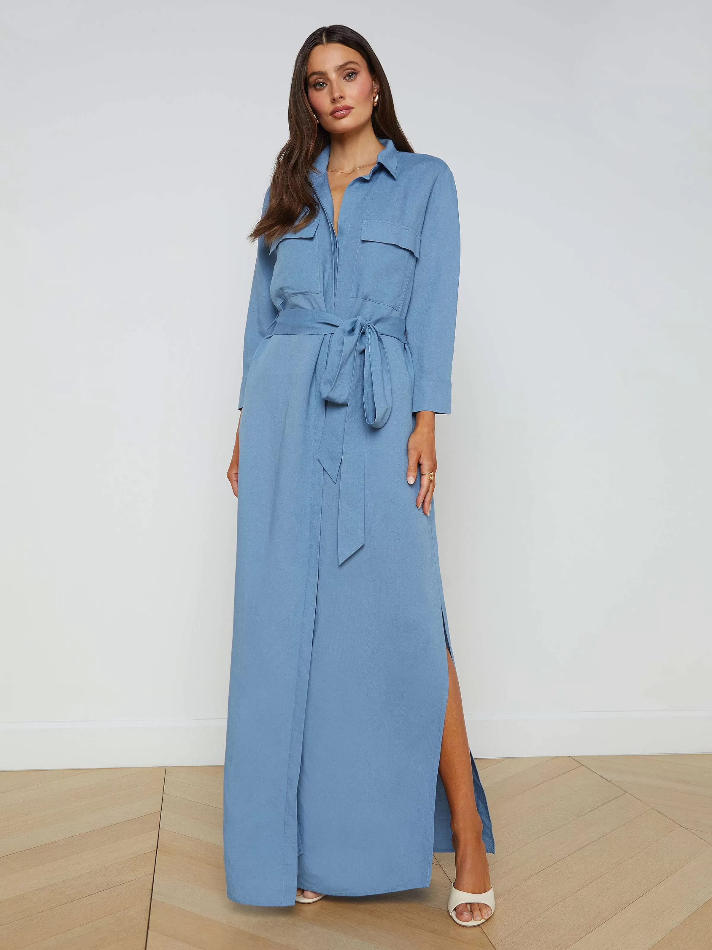 Online L'AGENCE Robe Chemise Cameron En Lin Melange Brume Bleue