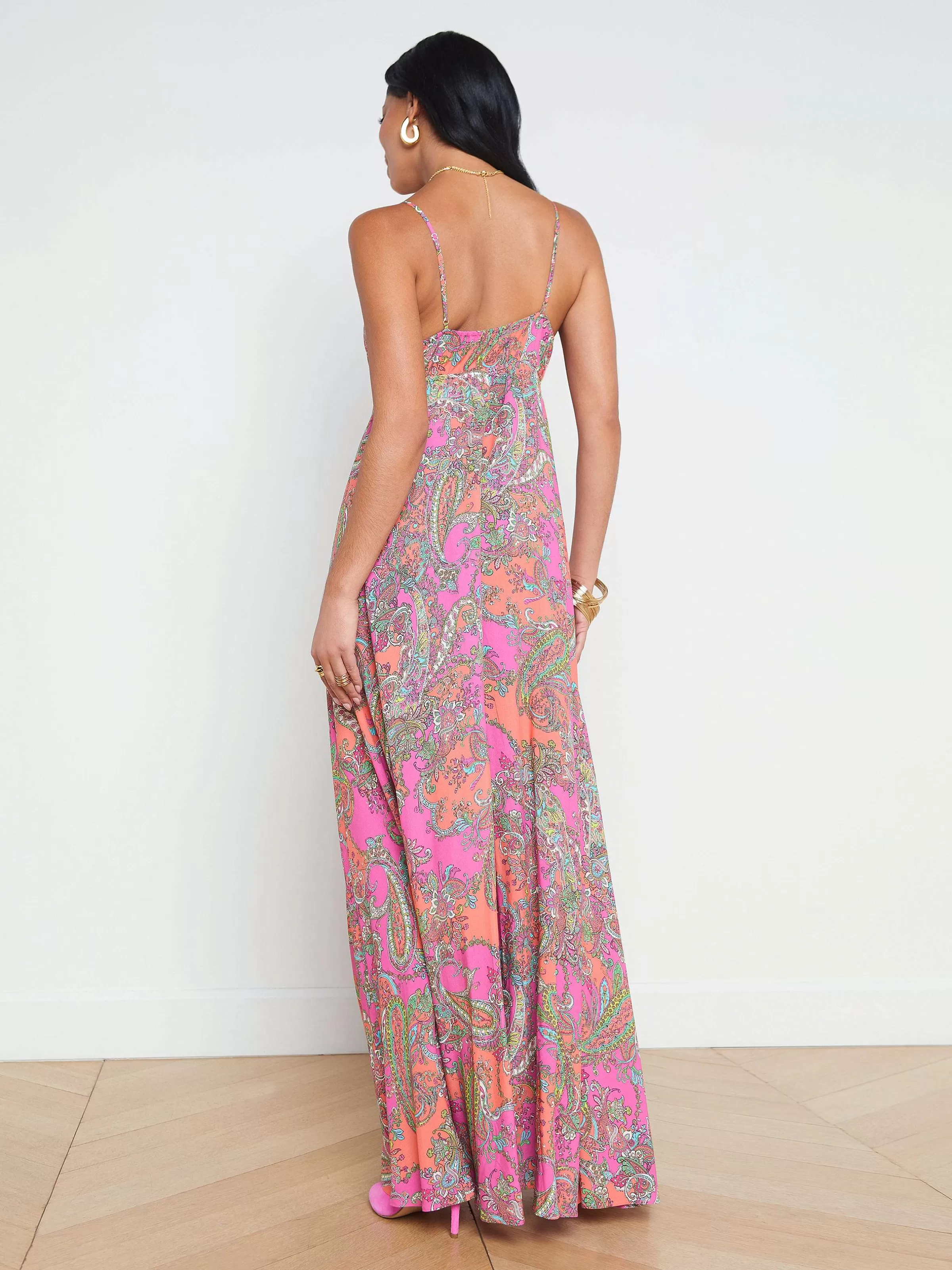 Discount L'AGENCE Robe Longue Stefani Rhodamine Multi Bright Pop Paisley