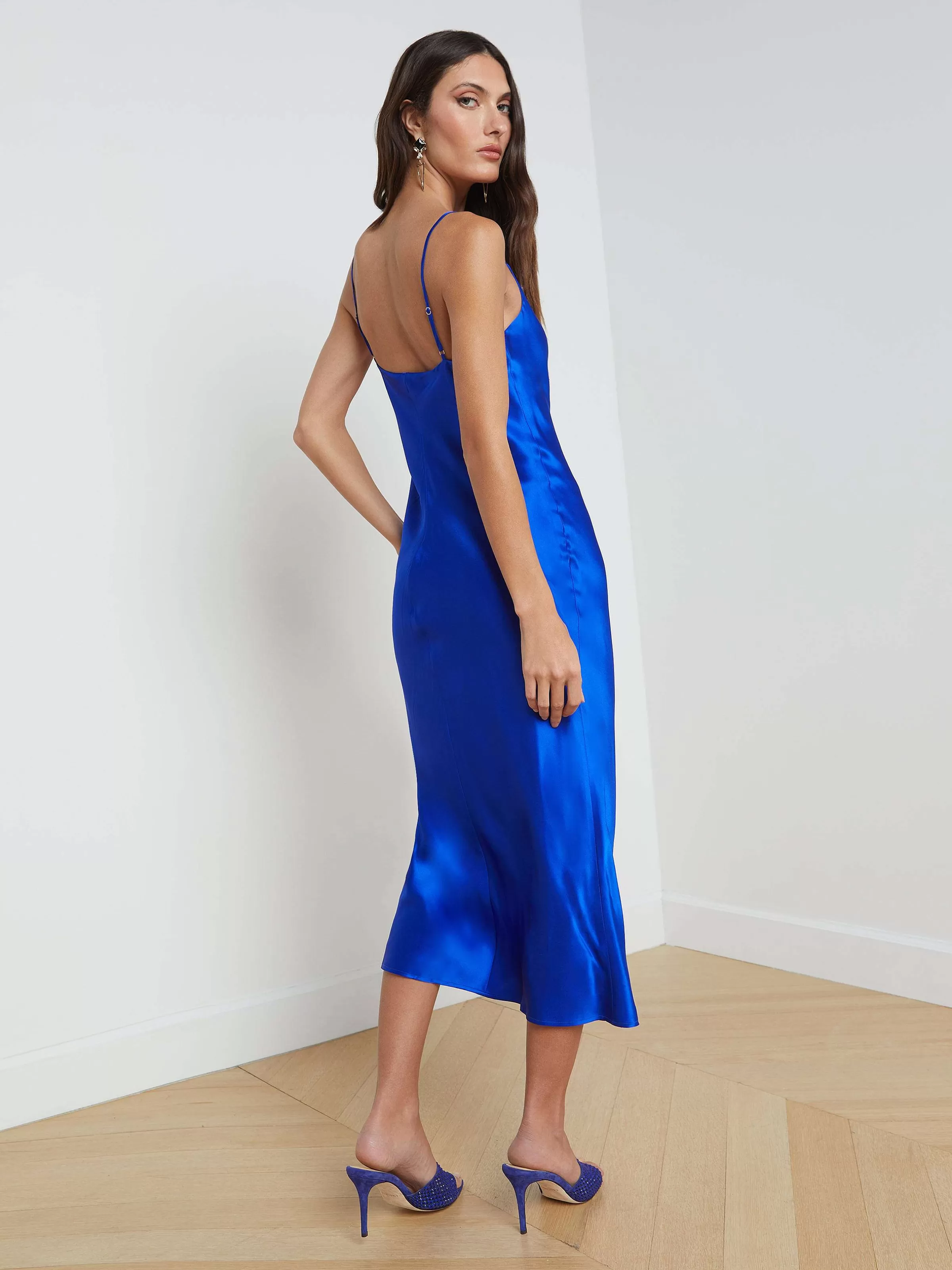 Store L'AGENCE Robe Nuisette En Soie Seridie Pop Cobalt