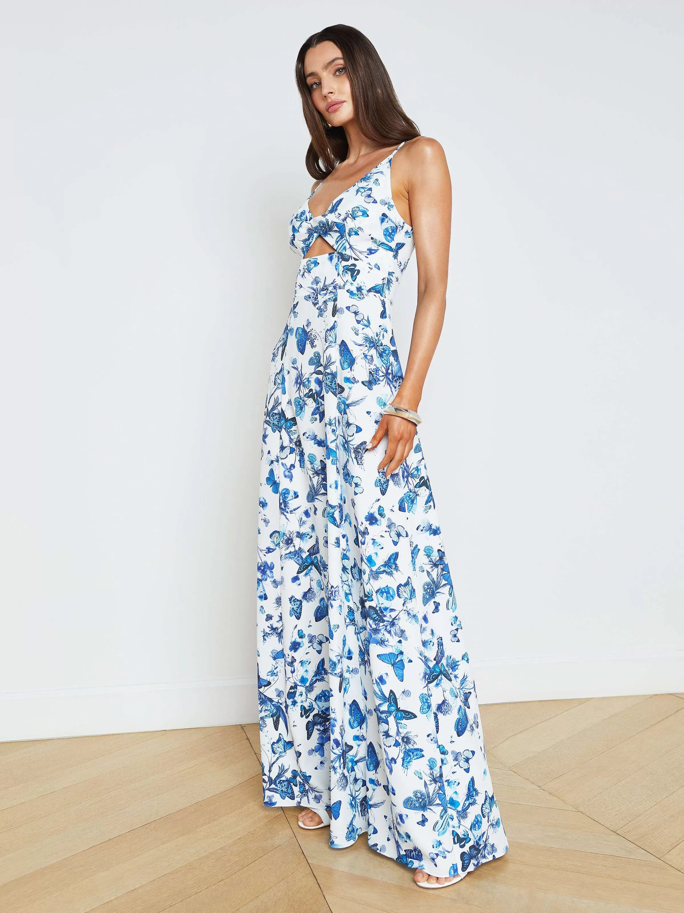 Flash Sale L'AGENCE Robe Torsadee Sur Le Devant Porter Papillons Ton Sur Ton Blanc/Bleu