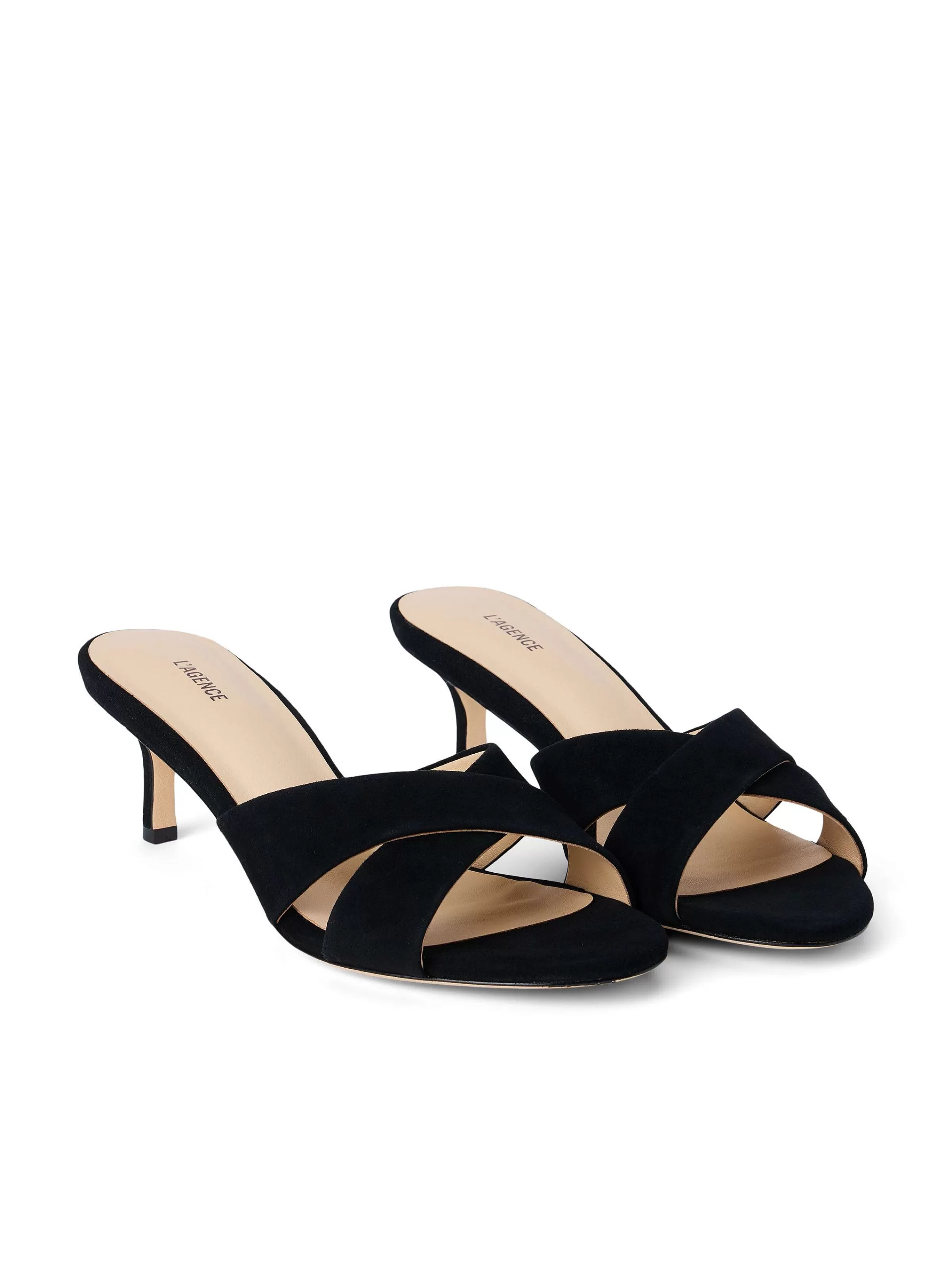 Shop L'AGENCE Sandale A Petit Talon Aveline Suede Noir