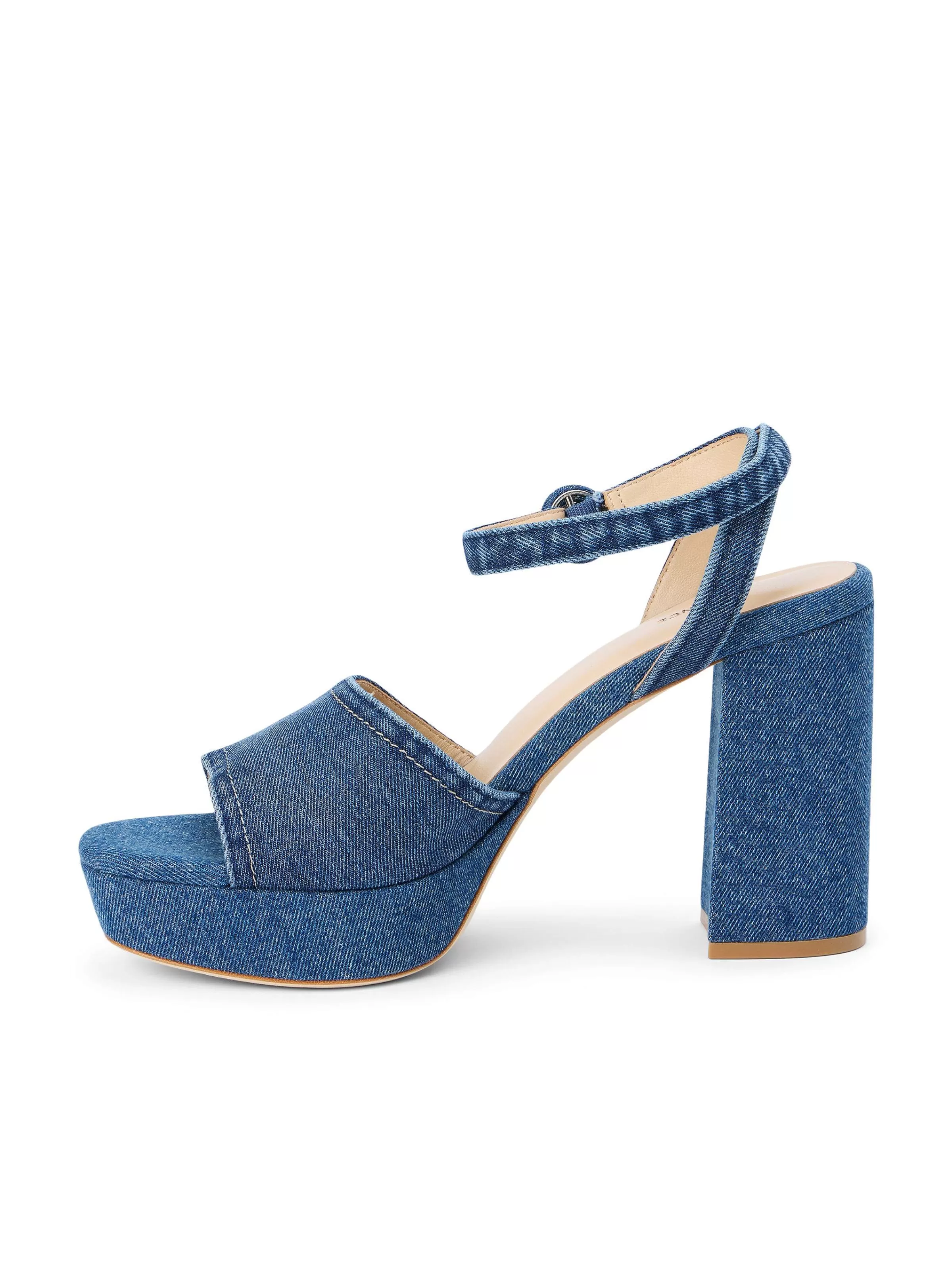 Shop L'AGENCE Sandale A Plateforme En Jean Andree Jean Bleu Fonce