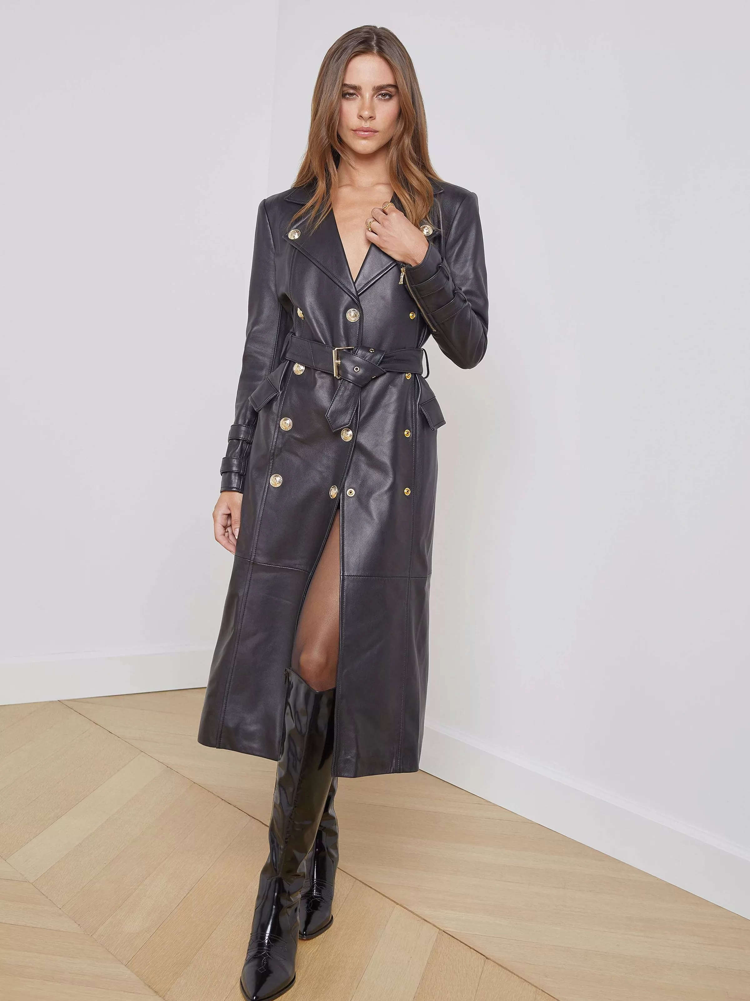 Hot L'AGENCE Trench-Coat En Cuir Celina Noir