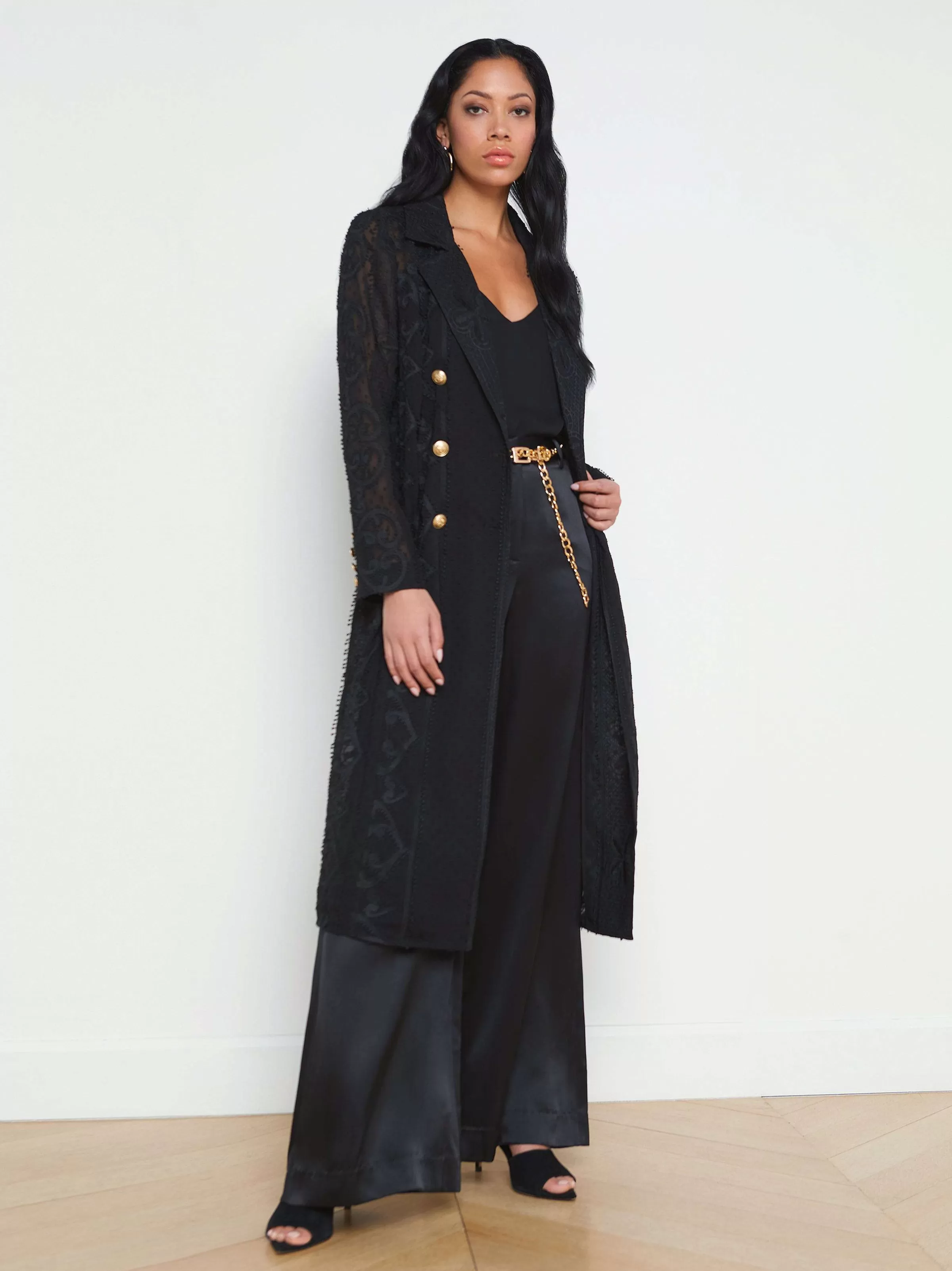 Best Sale L'AGENCE Trench-Coat En Dentelle Dottie Noir