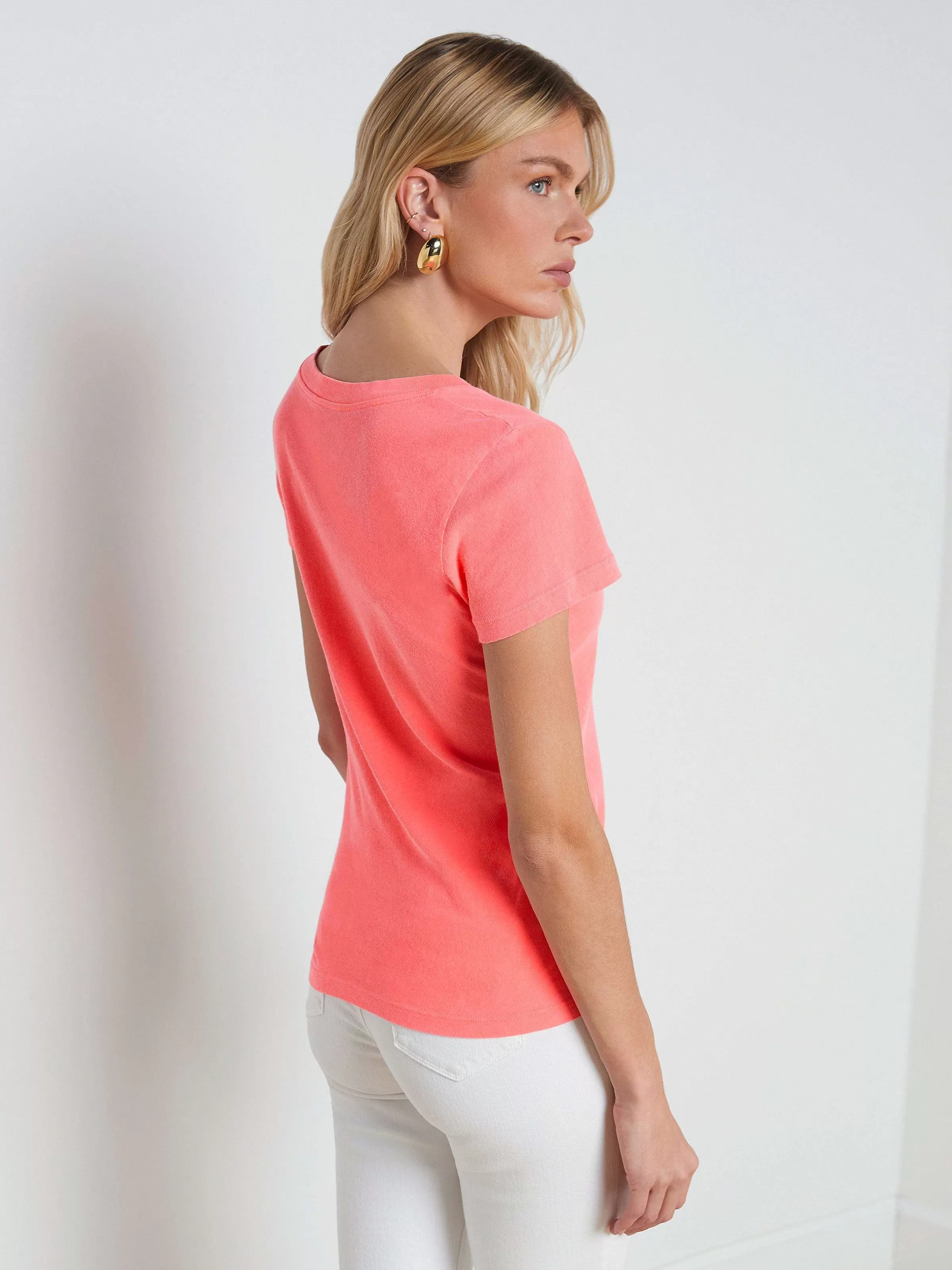 Flash Sale L'AGENCE T-Shirt A Col En V En Coton Becca Corail Neon