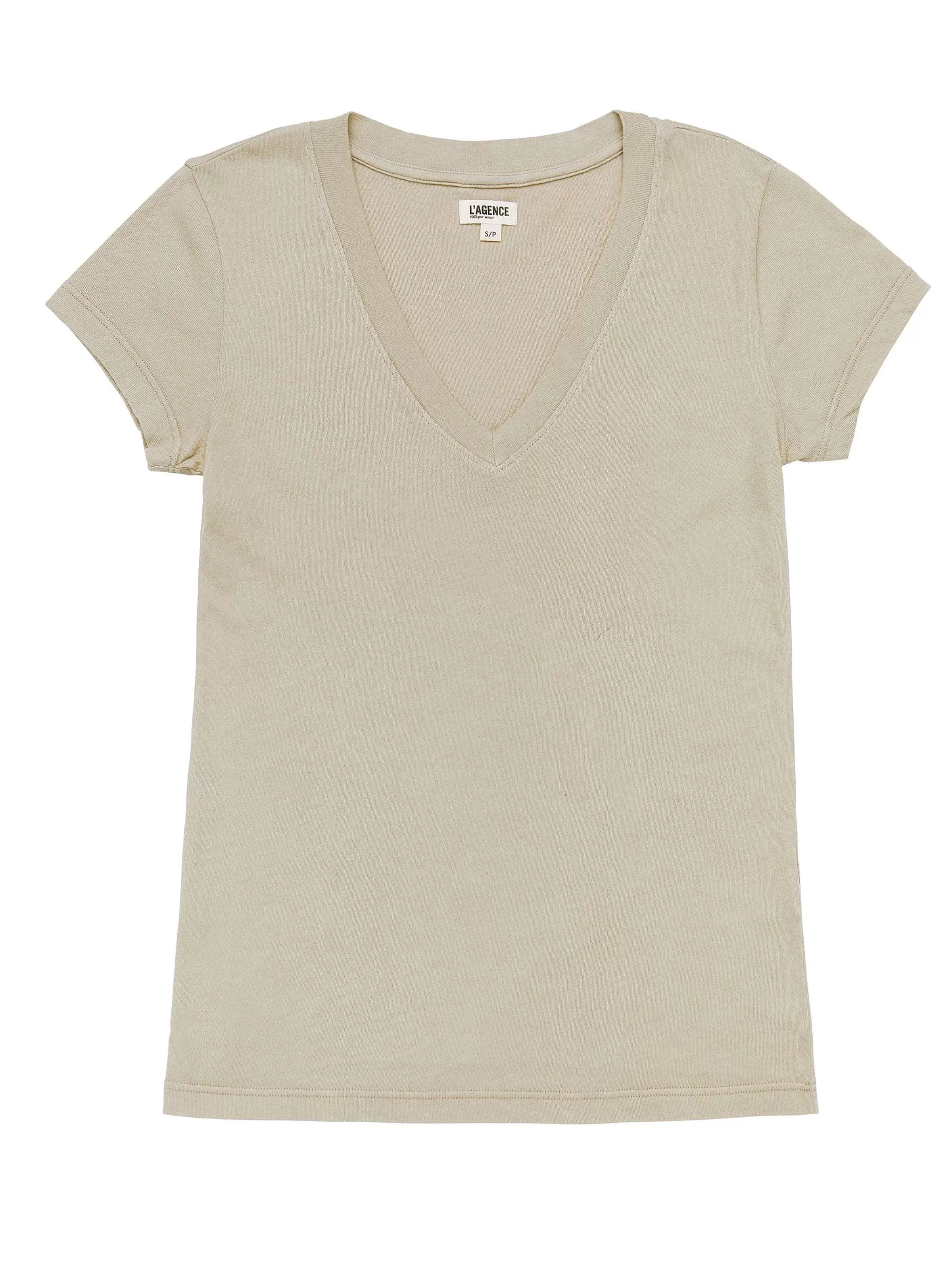 Flash Sale L'AGENCE T-Shirt A Col En V En Coton Becca Biscuit